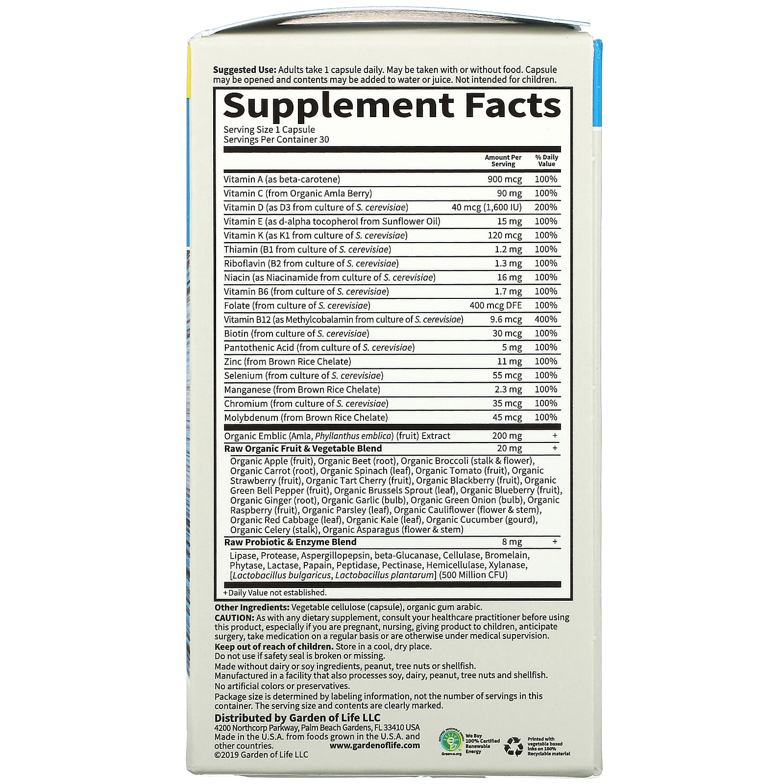 Garden of Life, Vitamin Code, Raw One для мужчин, мультивитамины для приема один раз в день, 30 вегетарианских капсул