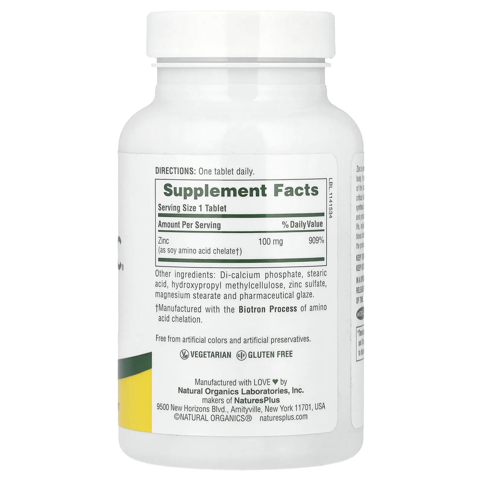 NaturesPlus, Mega Zinc, длительное высвобождение, 100 мг, 90 таблеток