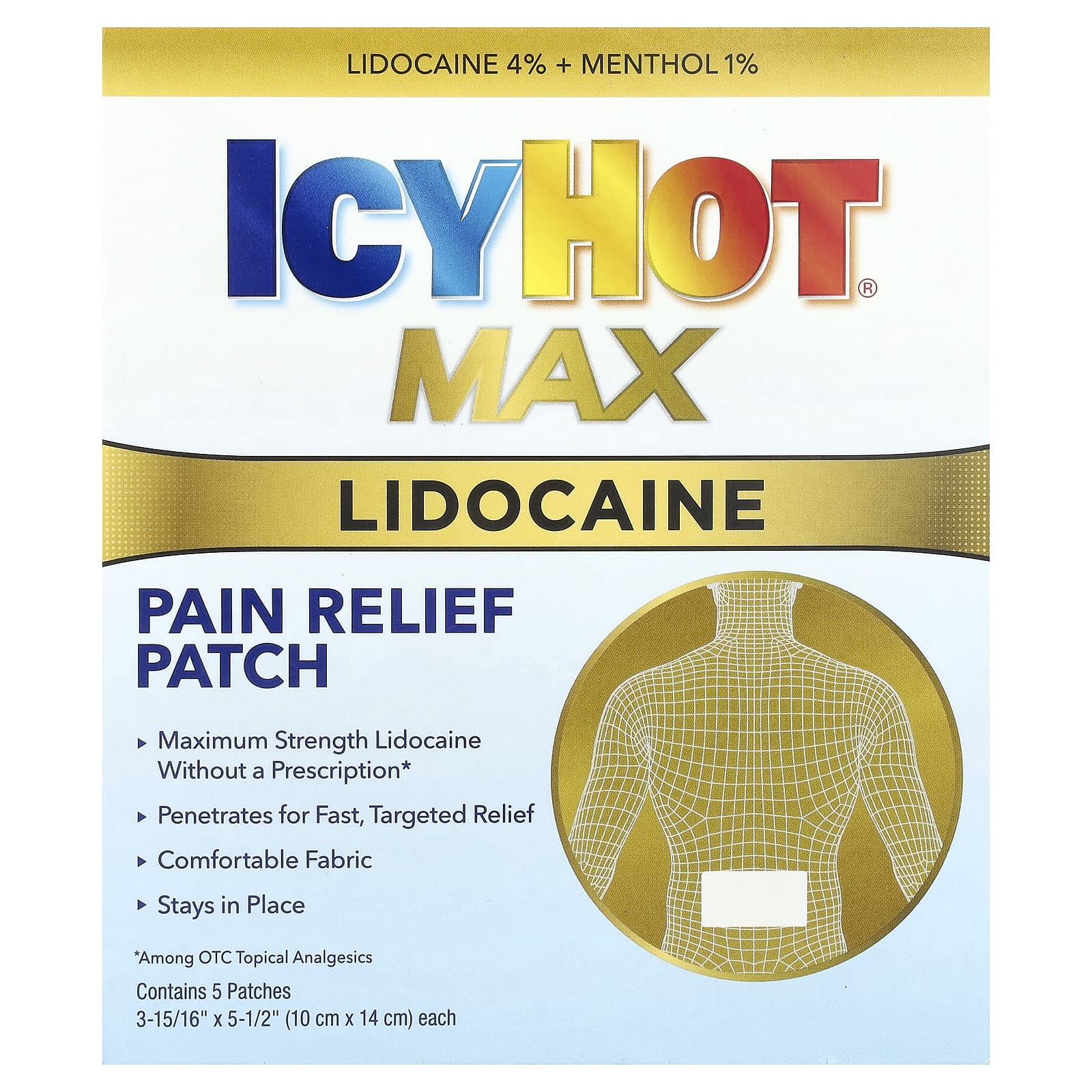 Icy Hot, Max, обезболивающие с лидокаином, 5 штук