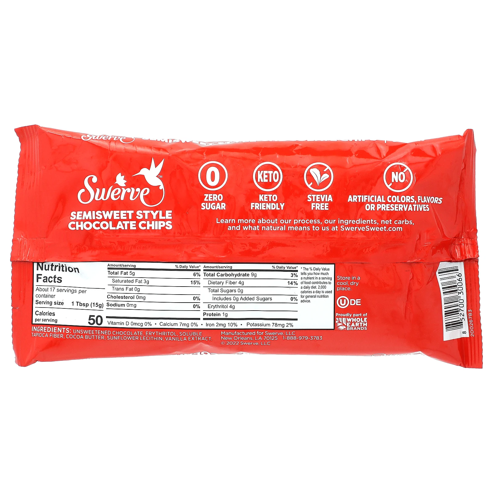 Swerve, полусладкие шоколадные крошки, 255 г (9 унций)