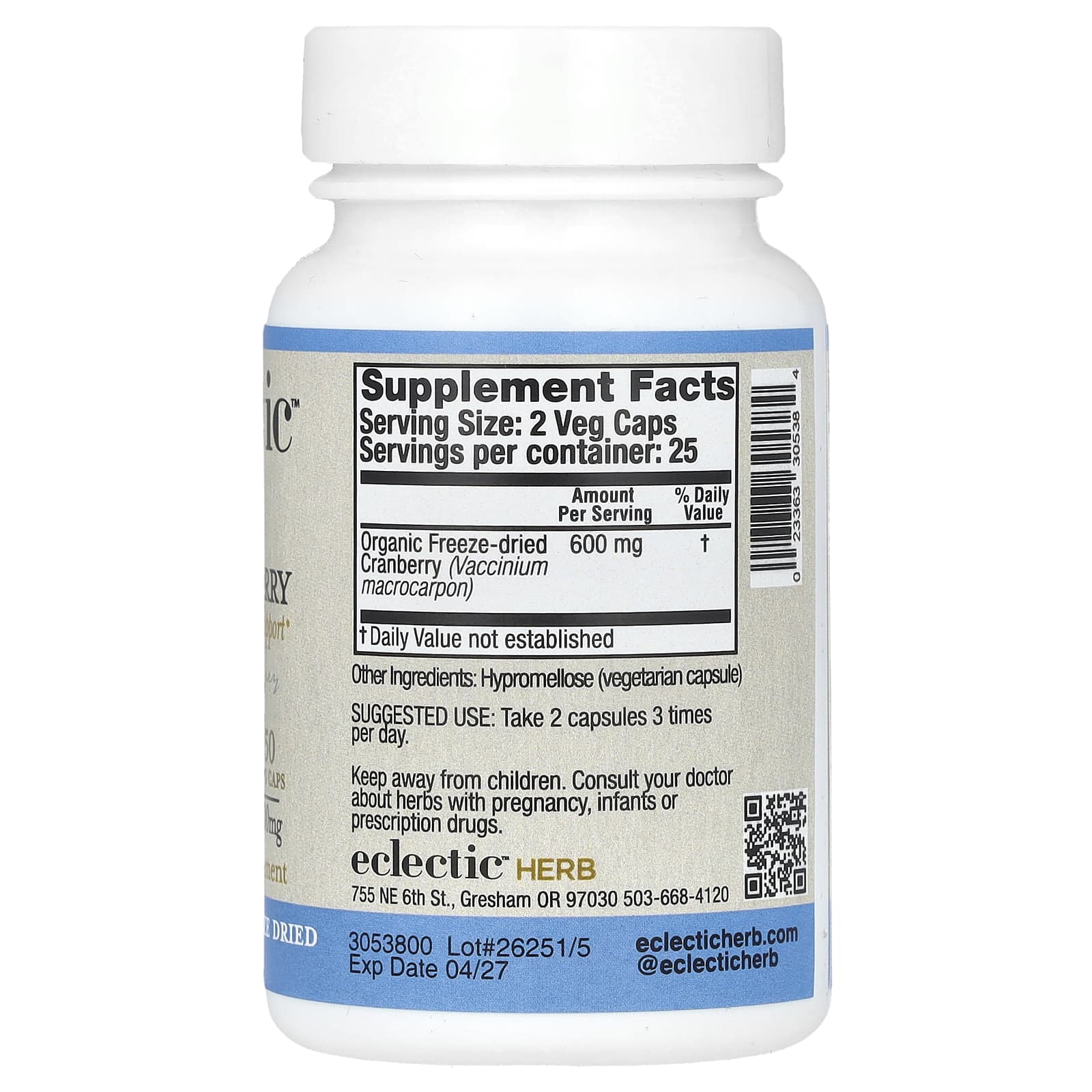 Eclectic Herb, сублимированная клюква, 600 мг, 50 вегетарианских капсул (300 мг в 1 капсуле)