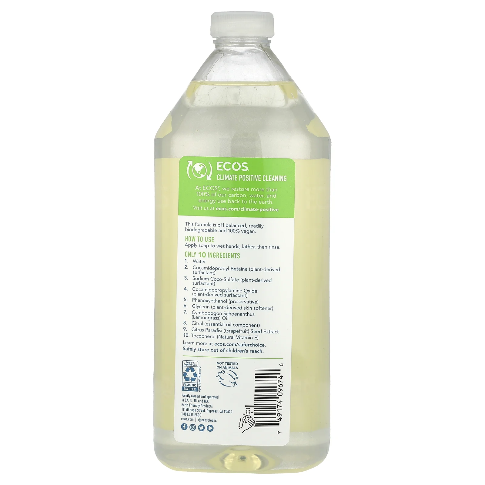 Earth Friendly Products, Ecos, мыло для рук, лемонграсс, 946 мл (32 жидк. Унции)