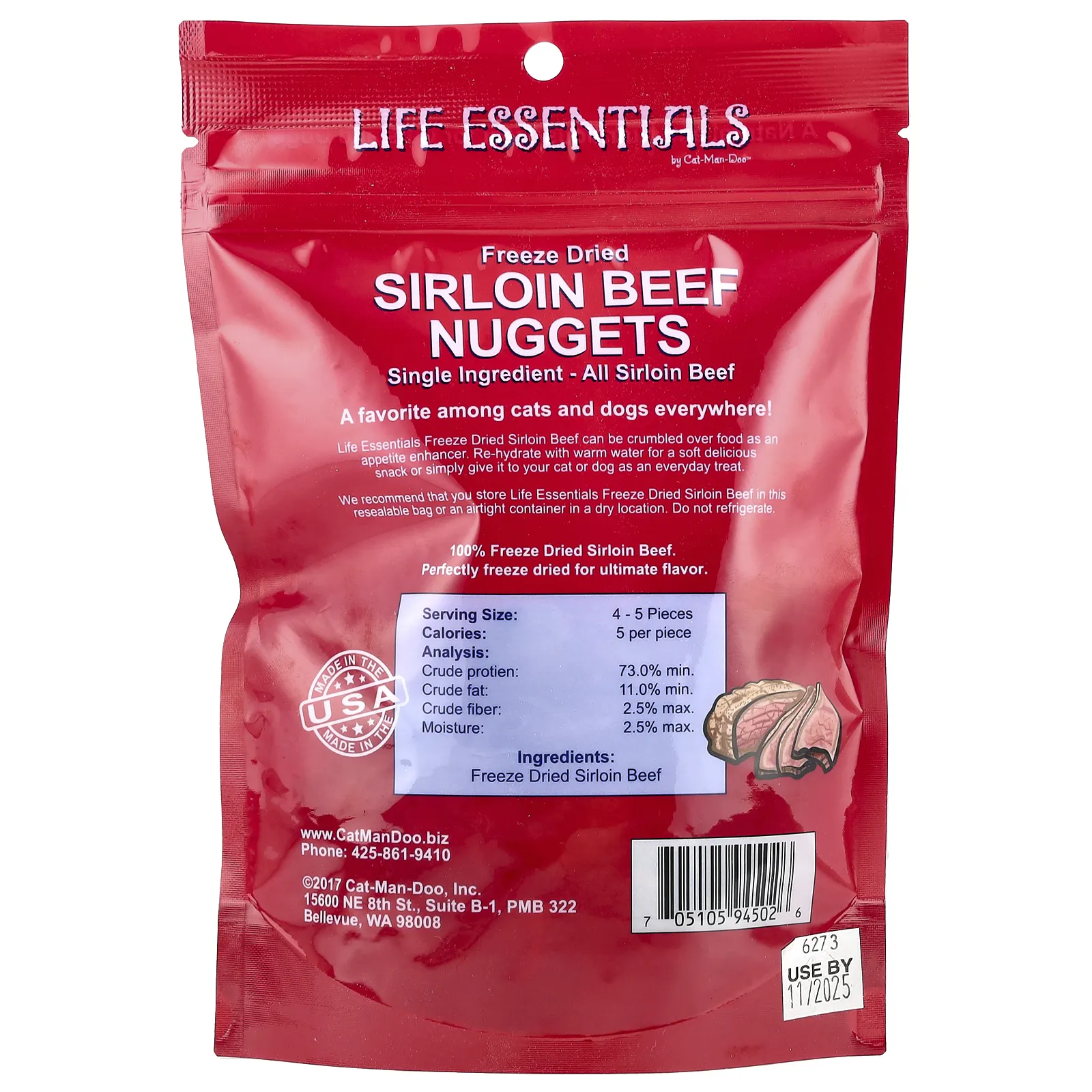 Cat-Man-Doo, Life Essentials, сублимированные говяжьи наггетсы, для кошек и собак, 85 г (3 унции)