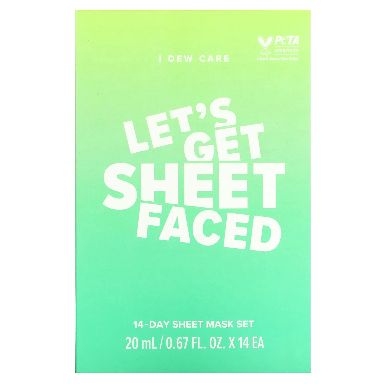 I Dew Care, Let's Get Sheet Faced, набор тканевых масок на 14 дней, 14 шт. по 20 мл (0,67 жидк. унции)