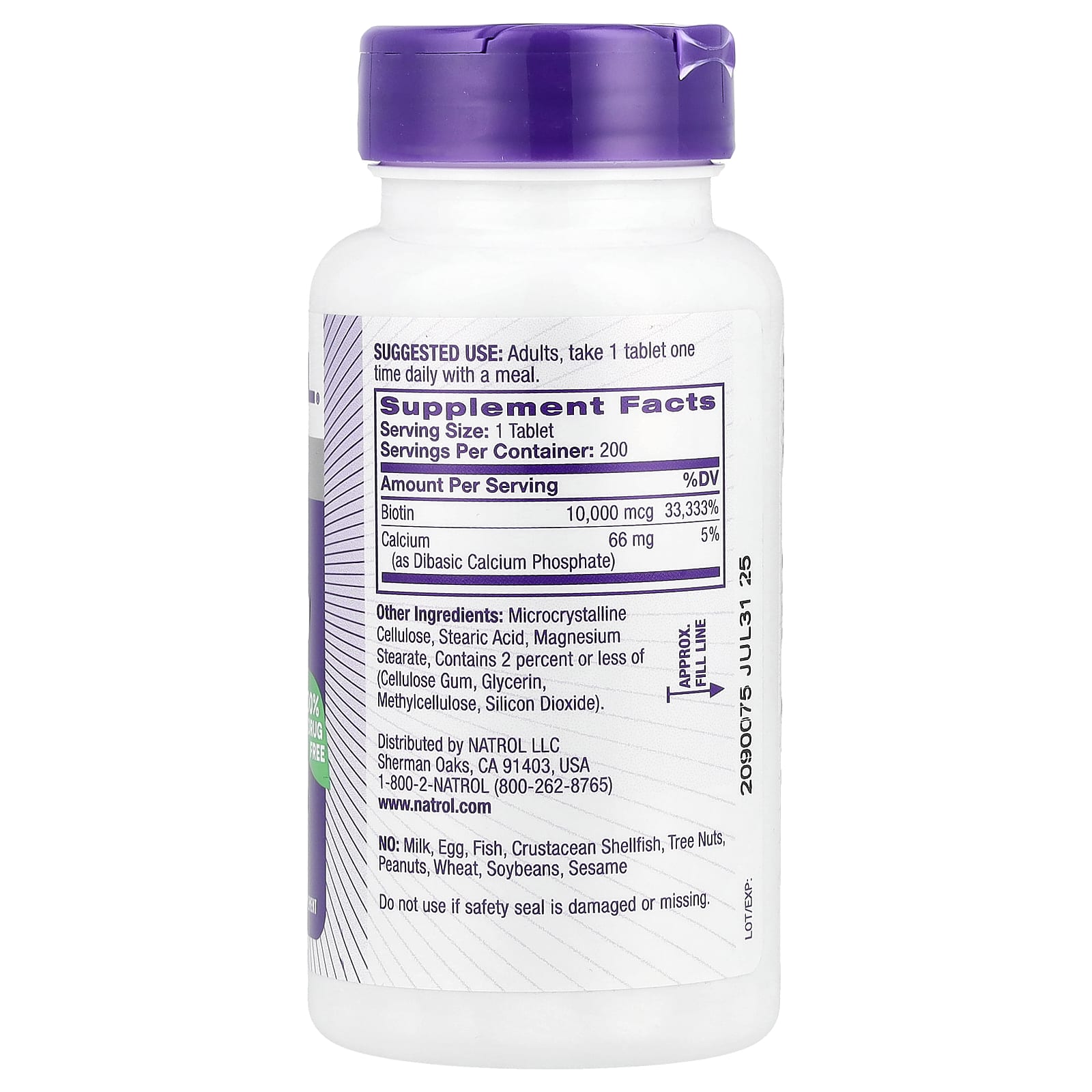 Natrol, биотин, максимальная сила действия, 10 000 мкг, 200 таблеток