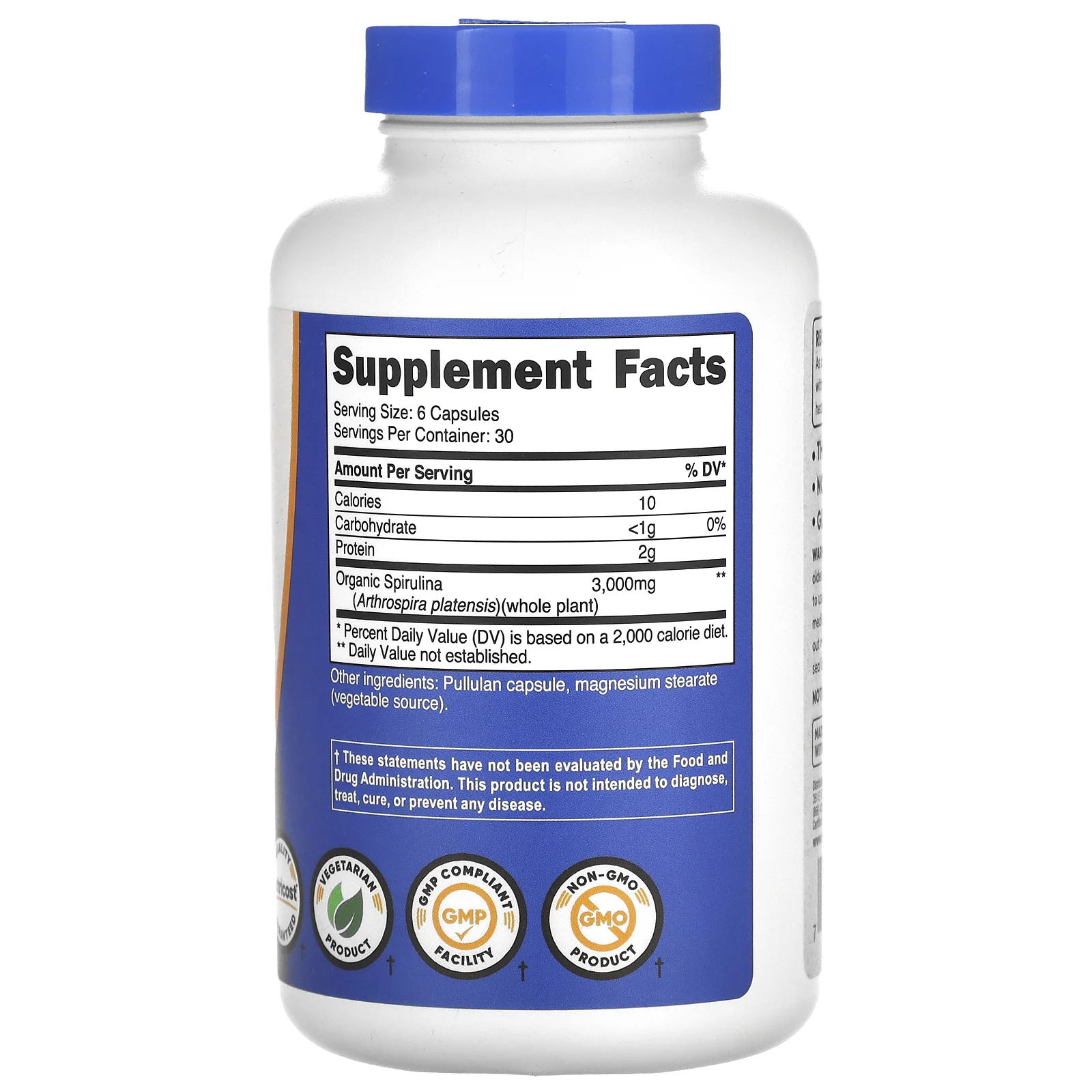 Nutricost, спирулина, 3000 мг, 180 капсул (500 мг в 1 капсуле)