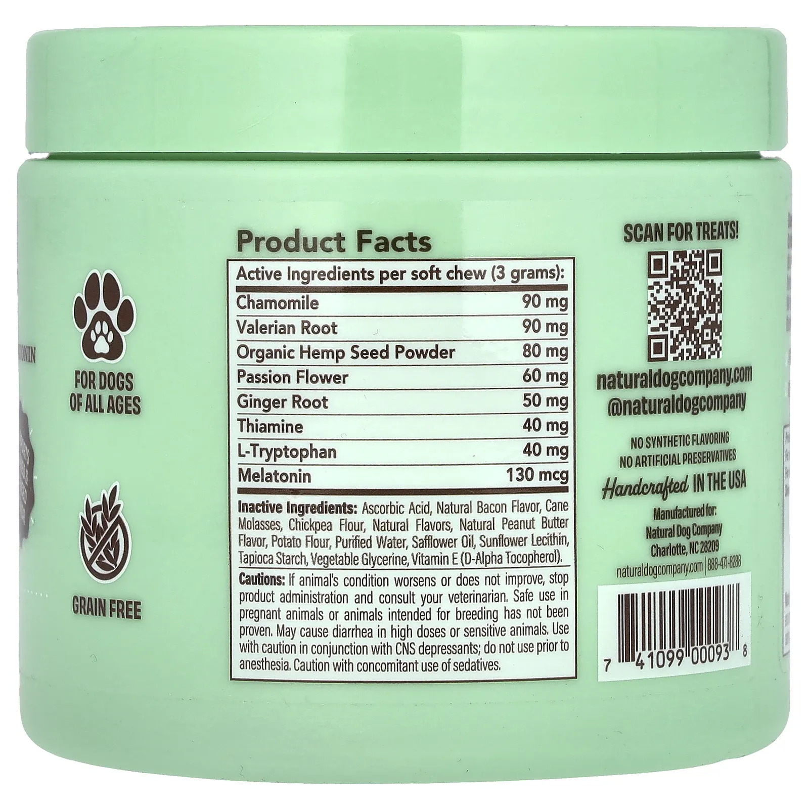 Natural Dog Company, успокаивающие жевательные таблетки, для собак всех возрастов, 90 жевательных таблеток, 270 г (9,5 унции)