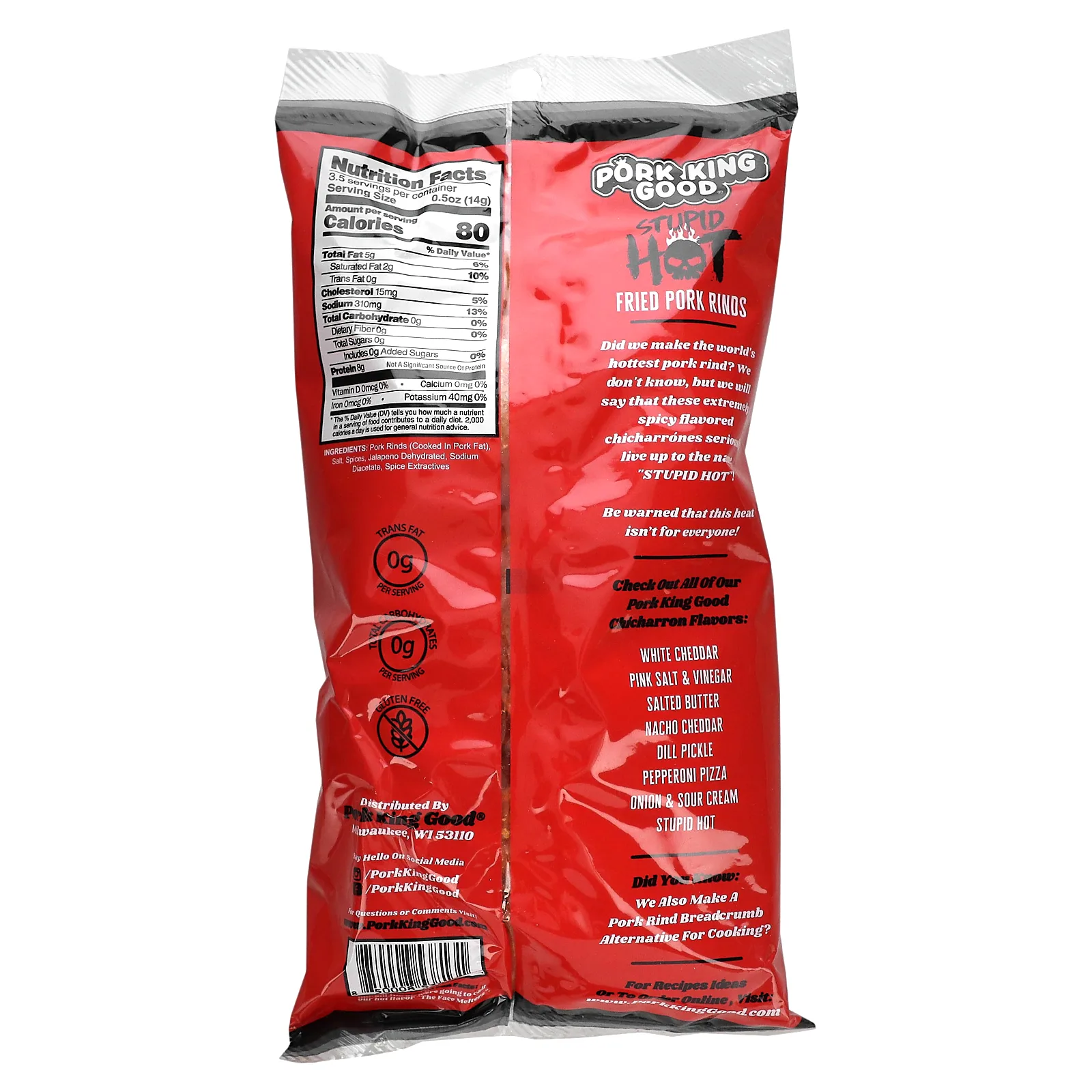 Pork King Good, Ароматизированный Chicharrones, Stupid Hot, очень пряный, 49,5 г (1,75 унции)