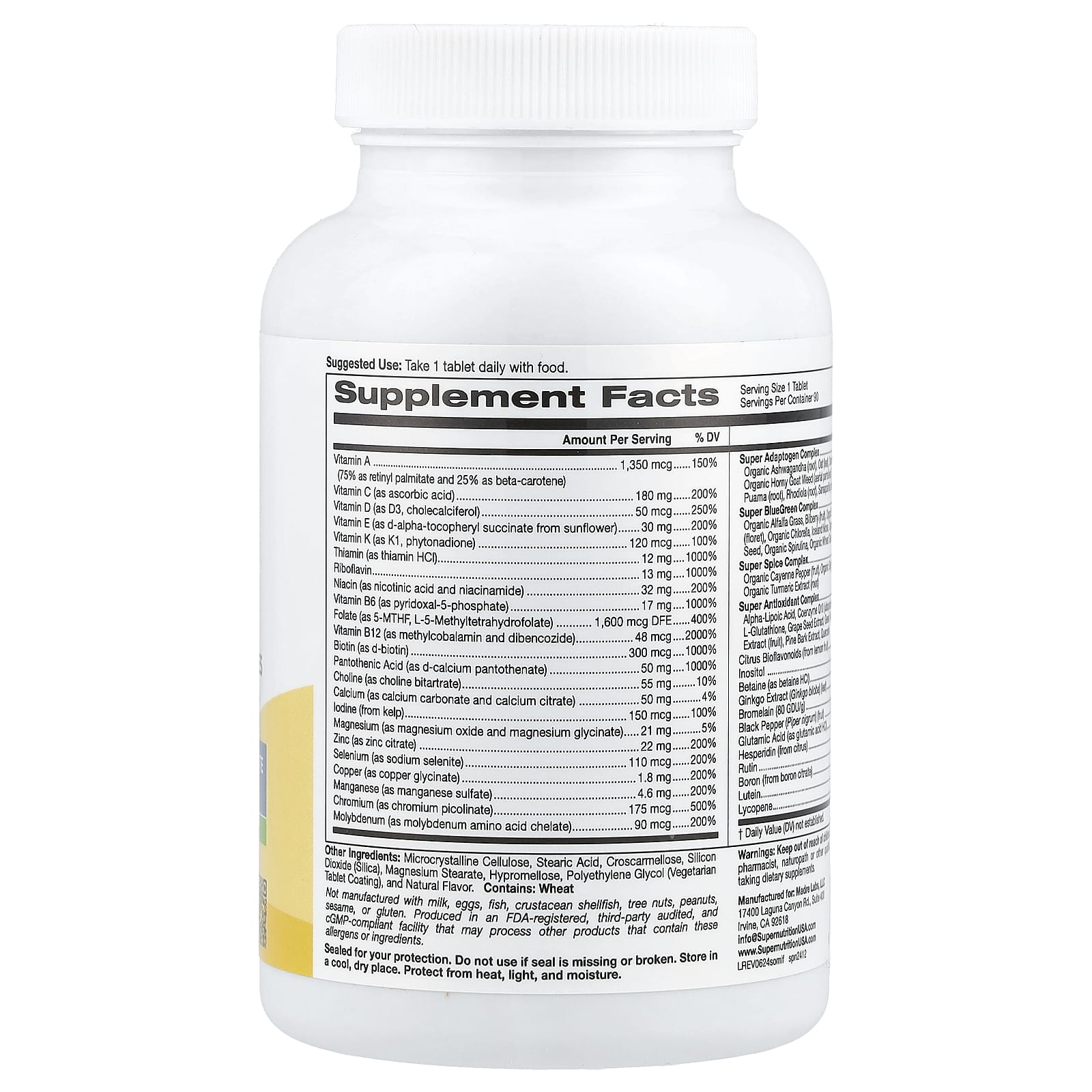 Super Nutrition, SimplyOne®, мультивитамины для мужчин с суперадаптогенами, зеленью, специями и антиоксидантами, без железа, 90 таблеток