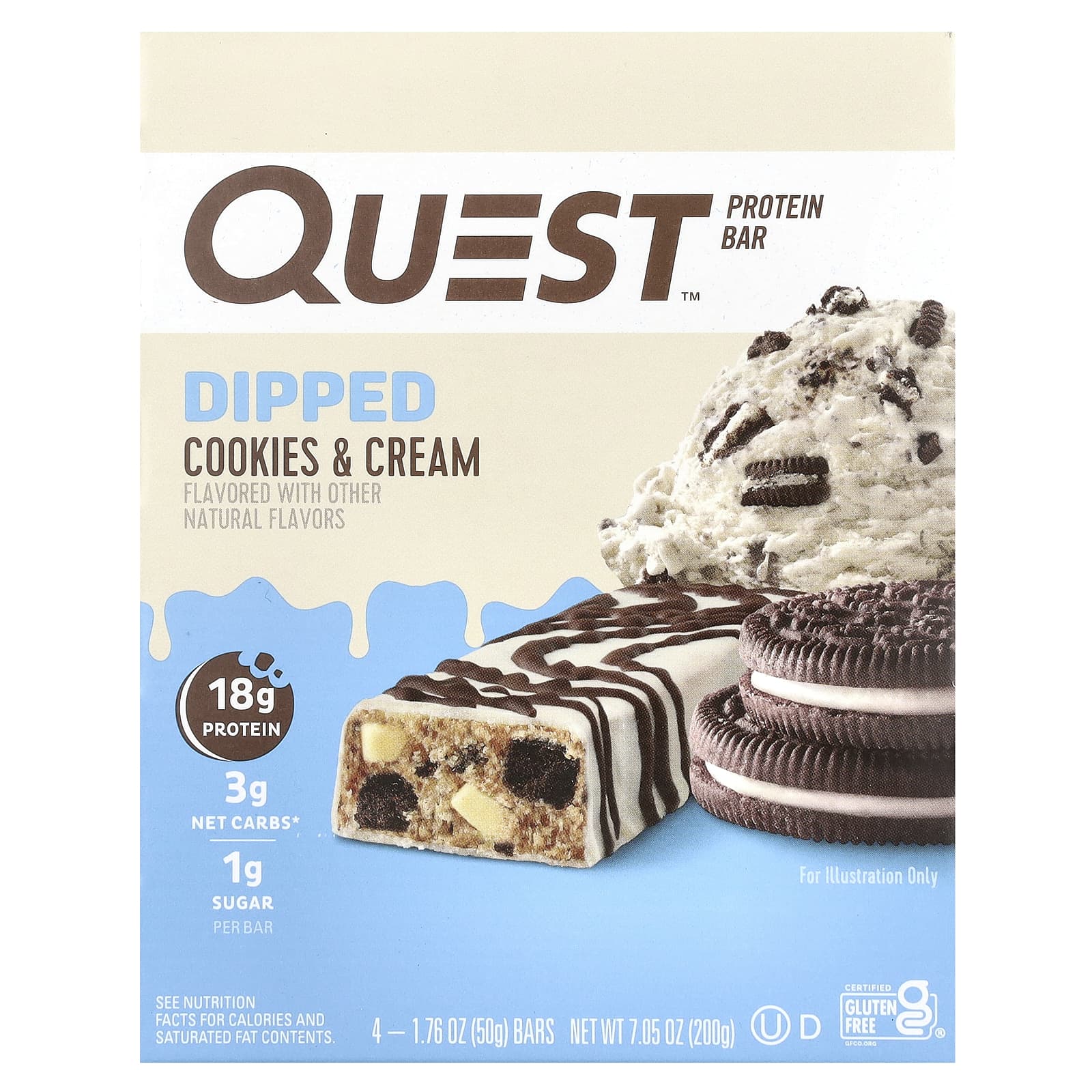 Quest Nutrition, Протеиновый батончик, печенье со сливками, 4 батончика, 50 г (1,76 унции)