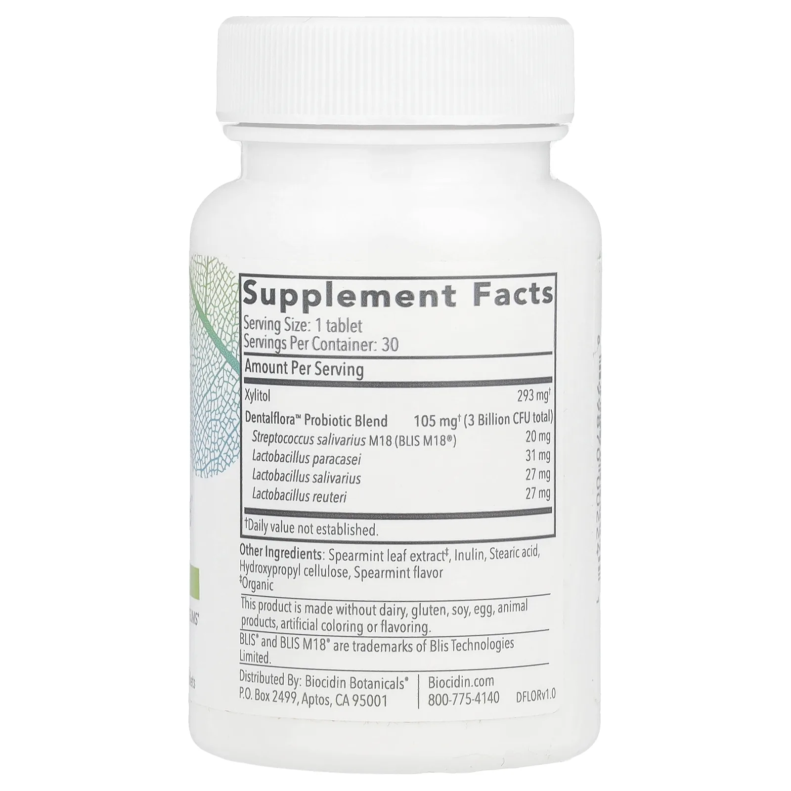 Biocidin Botanicals, Dentalflora™, Daily Oral Probiotics, 30 Mint Tablets