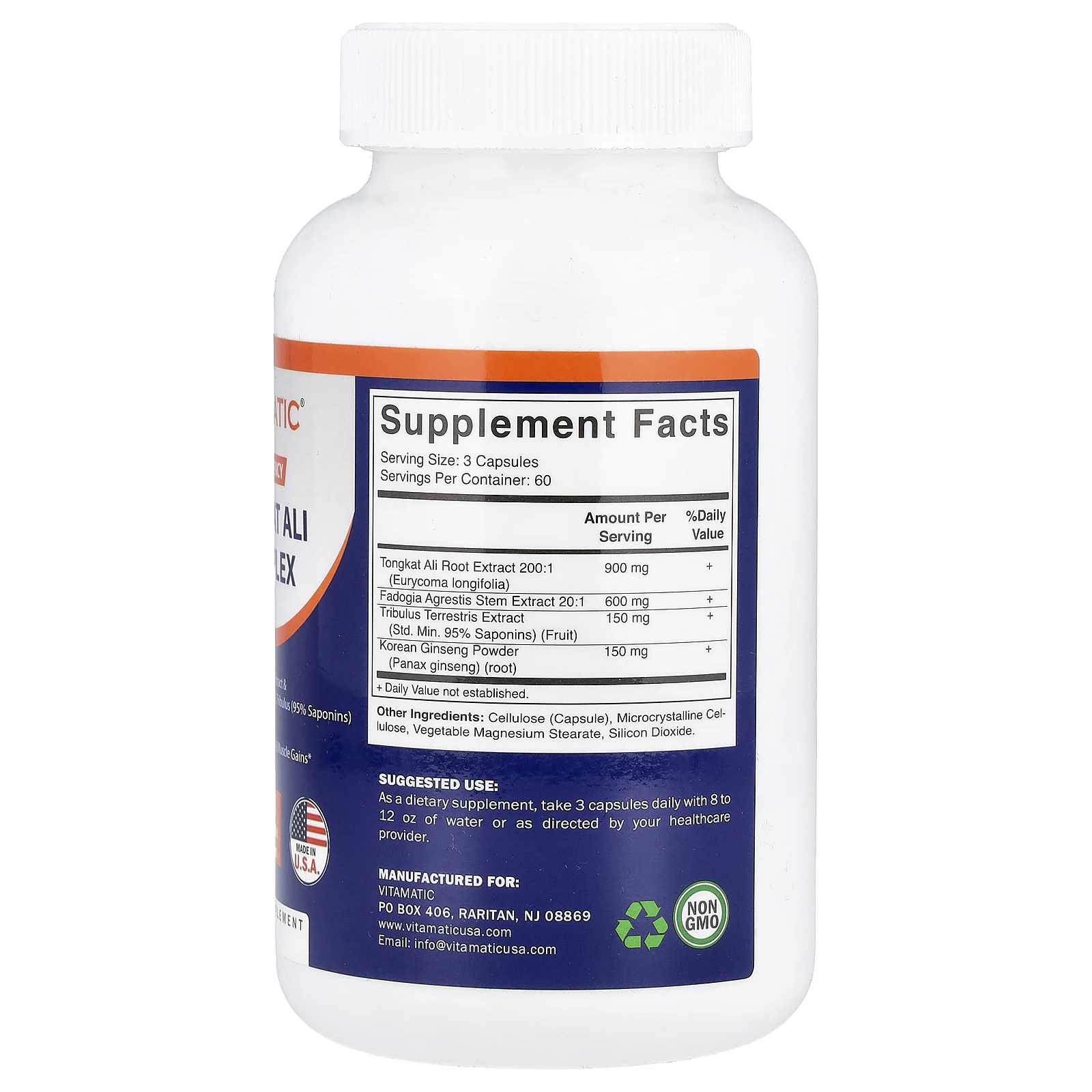 Vitamatic, комплекс с эврикомой длиннолистой, высокая эффективность, 180 вегетарианских капсул