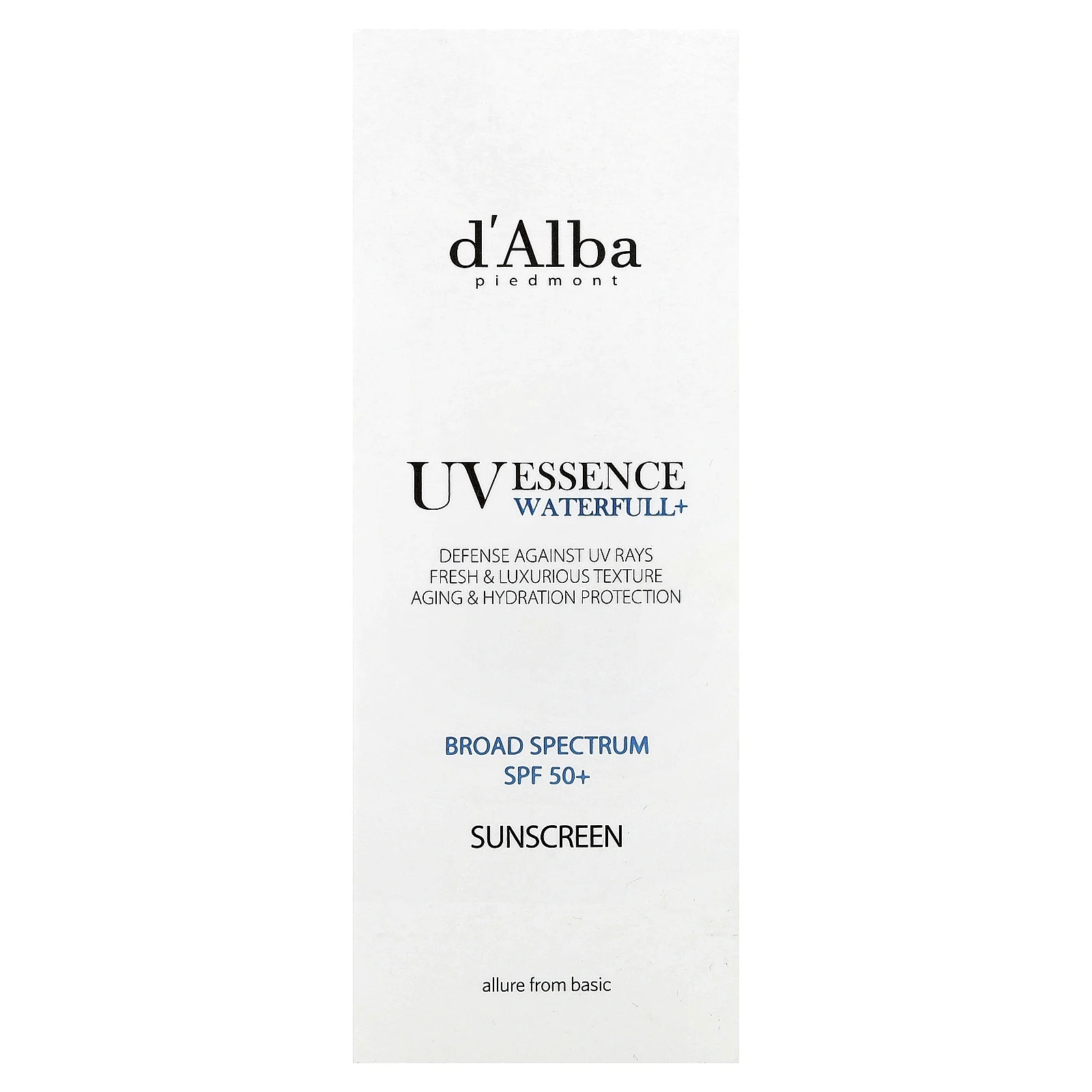 d'Alba, UV Essence Waterfull + Sunscreen, SPF 50+, 50 мл (1,69 жидк. Унции)