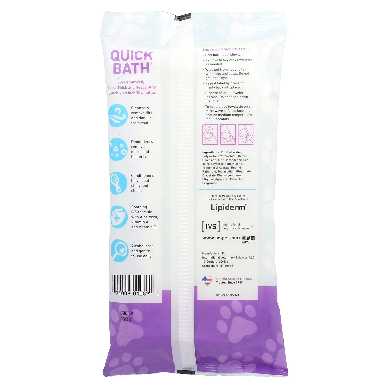 International Veterinary Sciences, Средство для быстрого купания, средство для чистки кожи, шерсти, салфетки для больших собак, 10 упаковок
