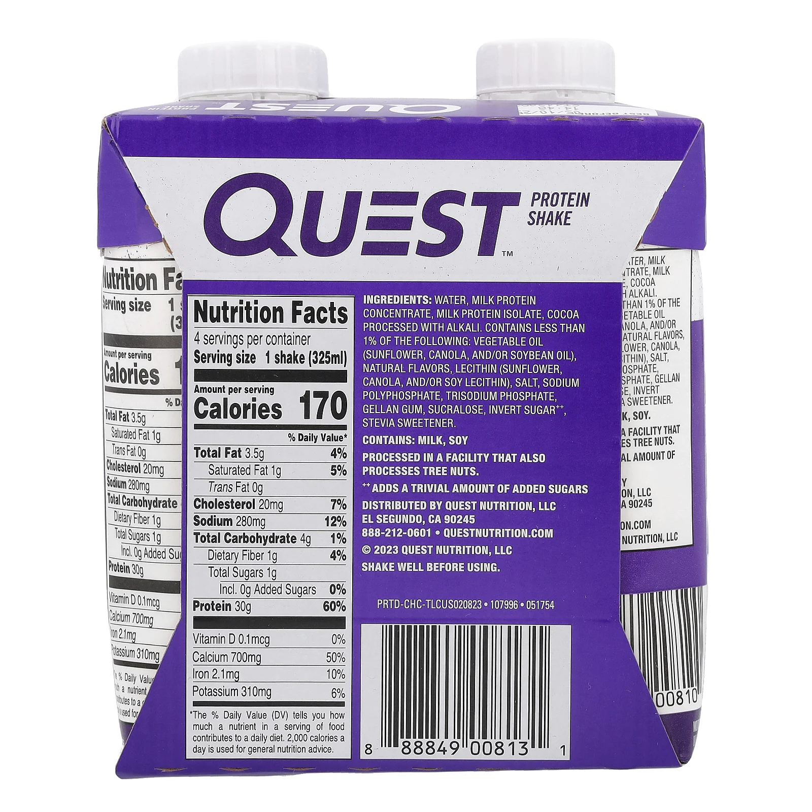 Quest Nutrition, Протеиновый коктейль, шоколад, 4 коктейля, 325 мл (11 жидк. Унций)