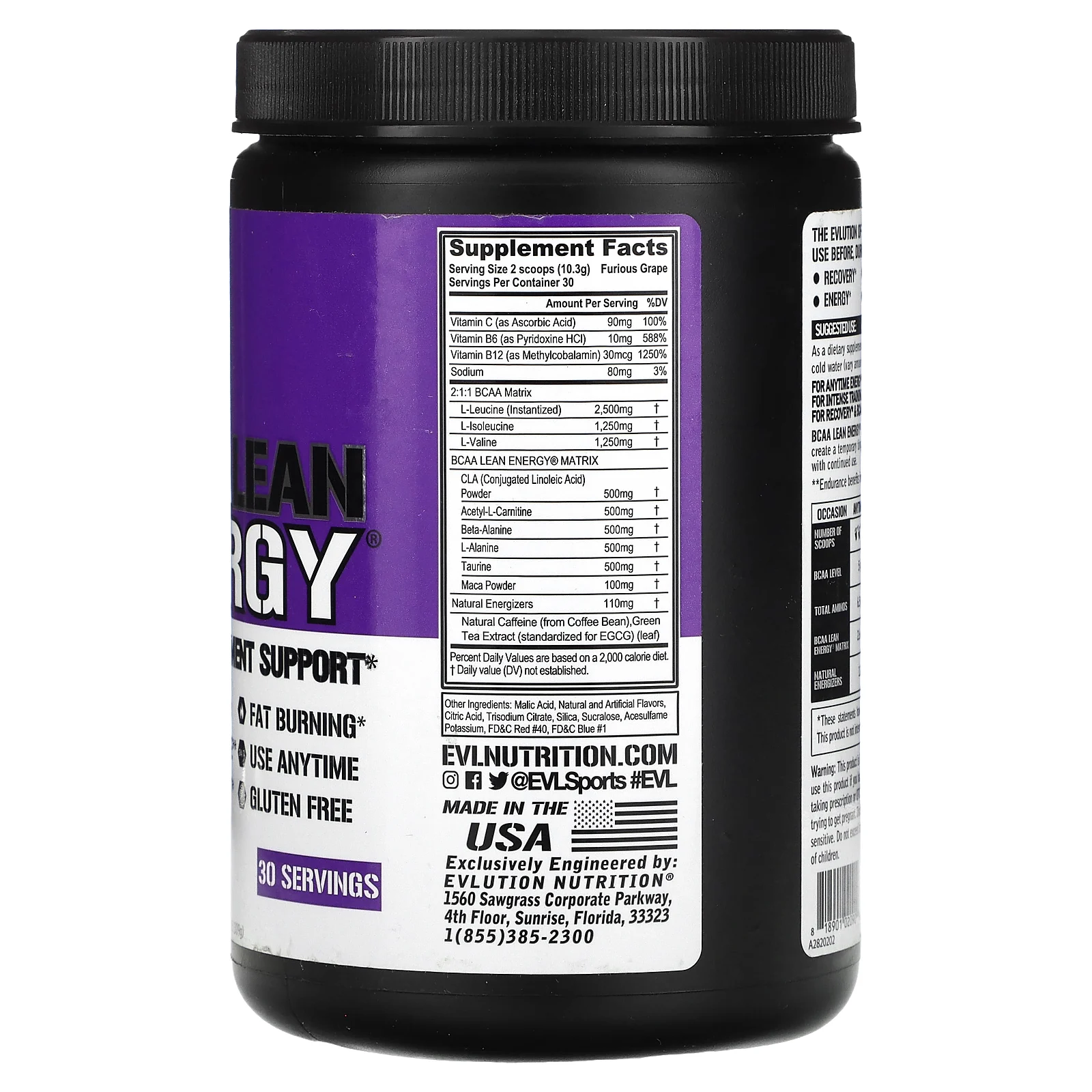 EVLution Nutrition, BCAA Lean Energy, со вкусом винограда, 309 г (10,90 унции)