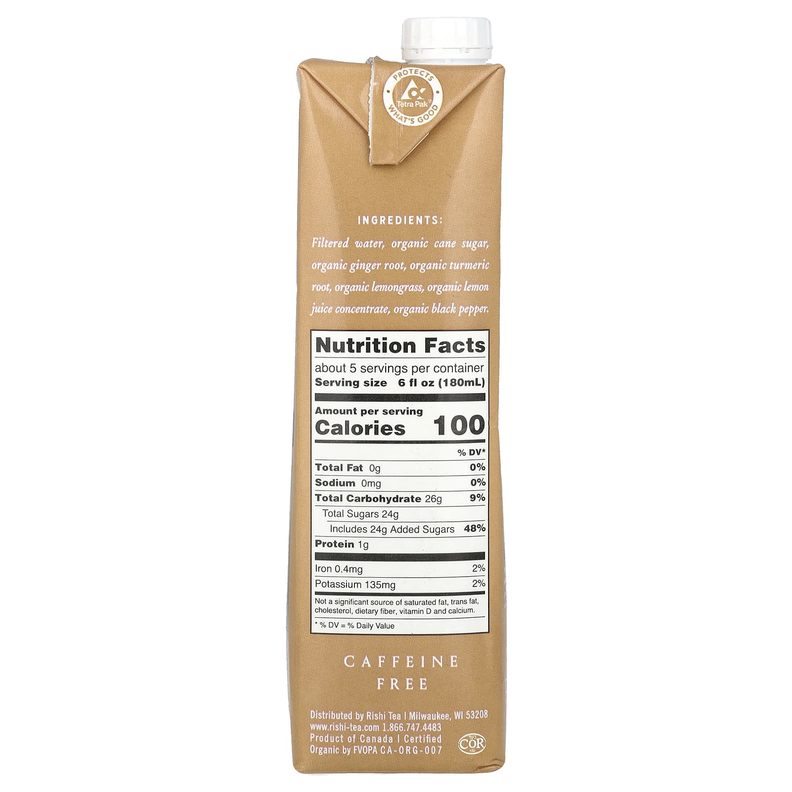 Rishi Tea, Концентрат органического чая, чай с куркумой и имбирем, без кофеина, 946 мл (32 жидк. Унции)