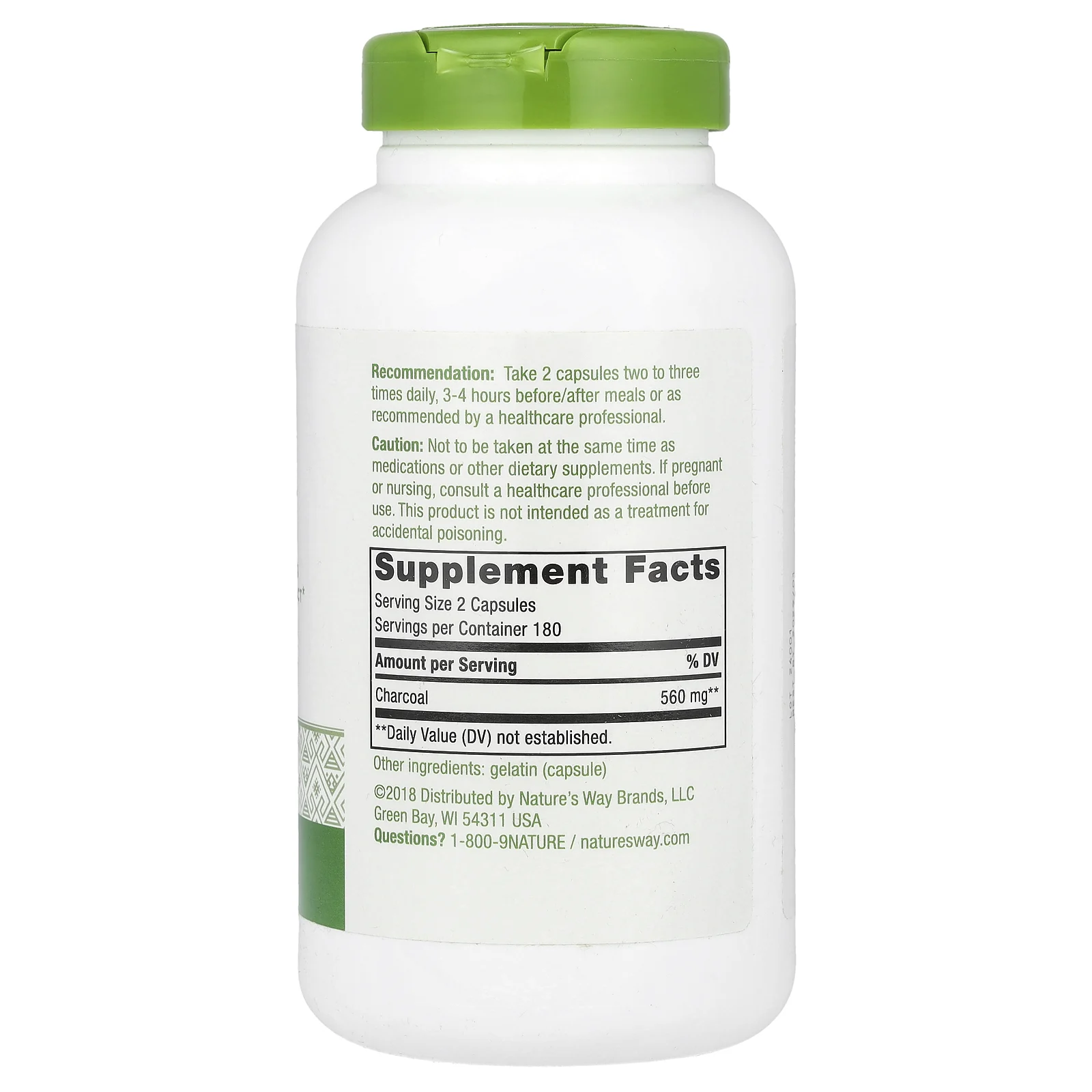 Nature's Way, древесный уголь, активированный, 560 мг, 360 капсул (280 мг в 1 капсуле)