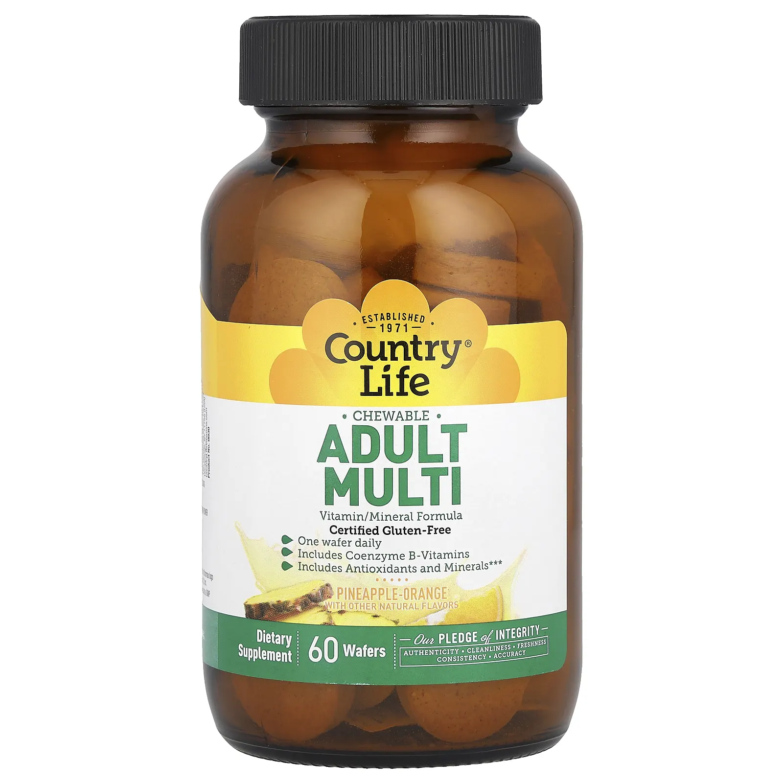 Country Life, жевательные мультивитамины для взрослых, ананас и апельсин, 60 жевательных таблеток