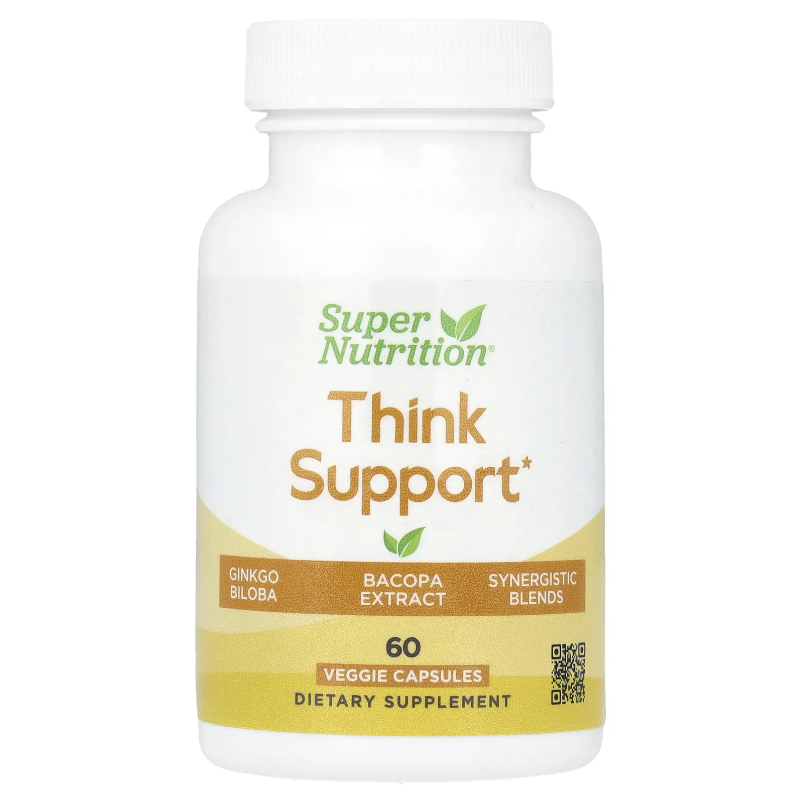 Super Nutrition, Think Support, с гинкго билоба, тюбетейкой, готу колой, бакопой и ферментами, 60 растительных капсул