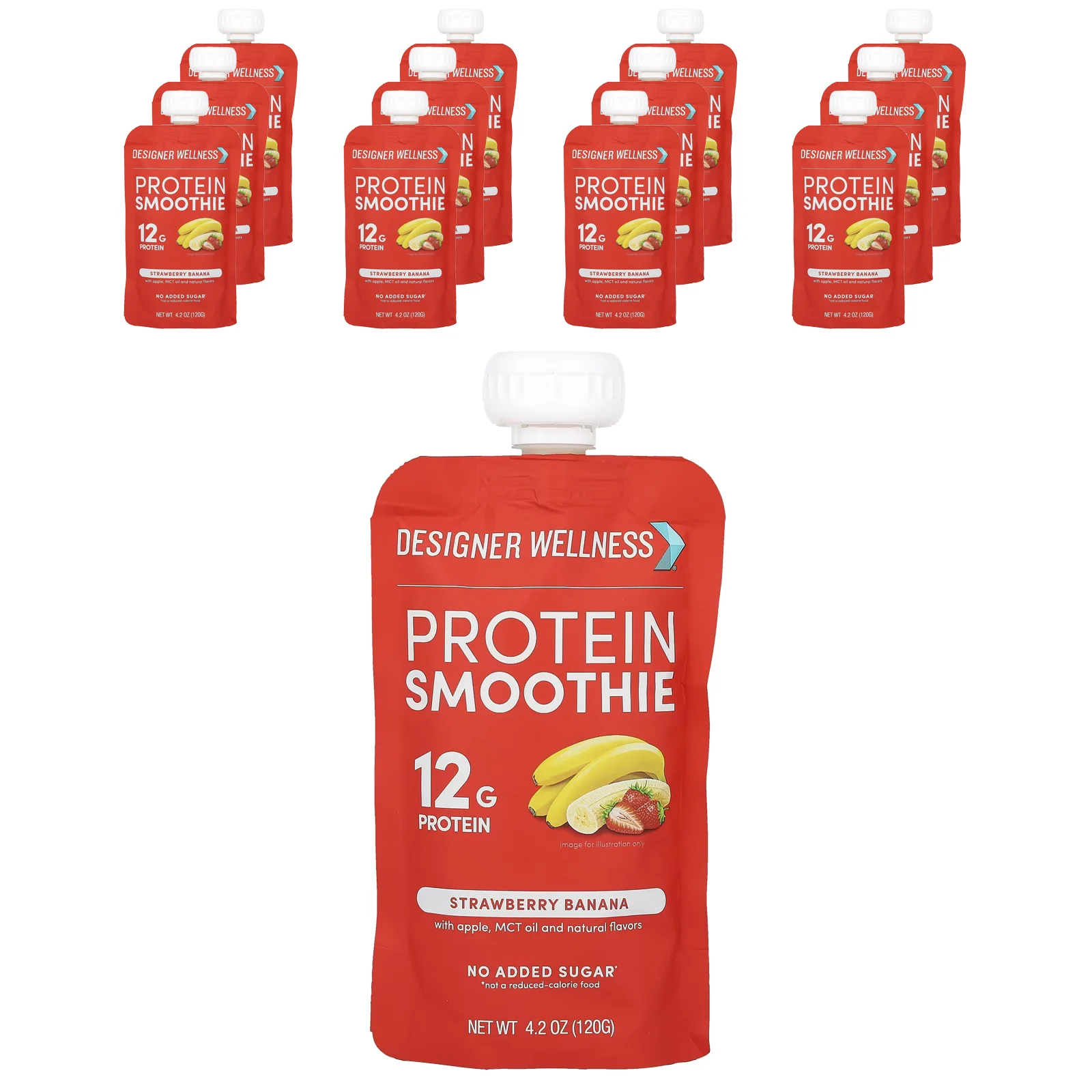 Designer Wellness, протеиновый смузи, клубника и банан, 12 пакетиков по 120 г (4,2 унции)