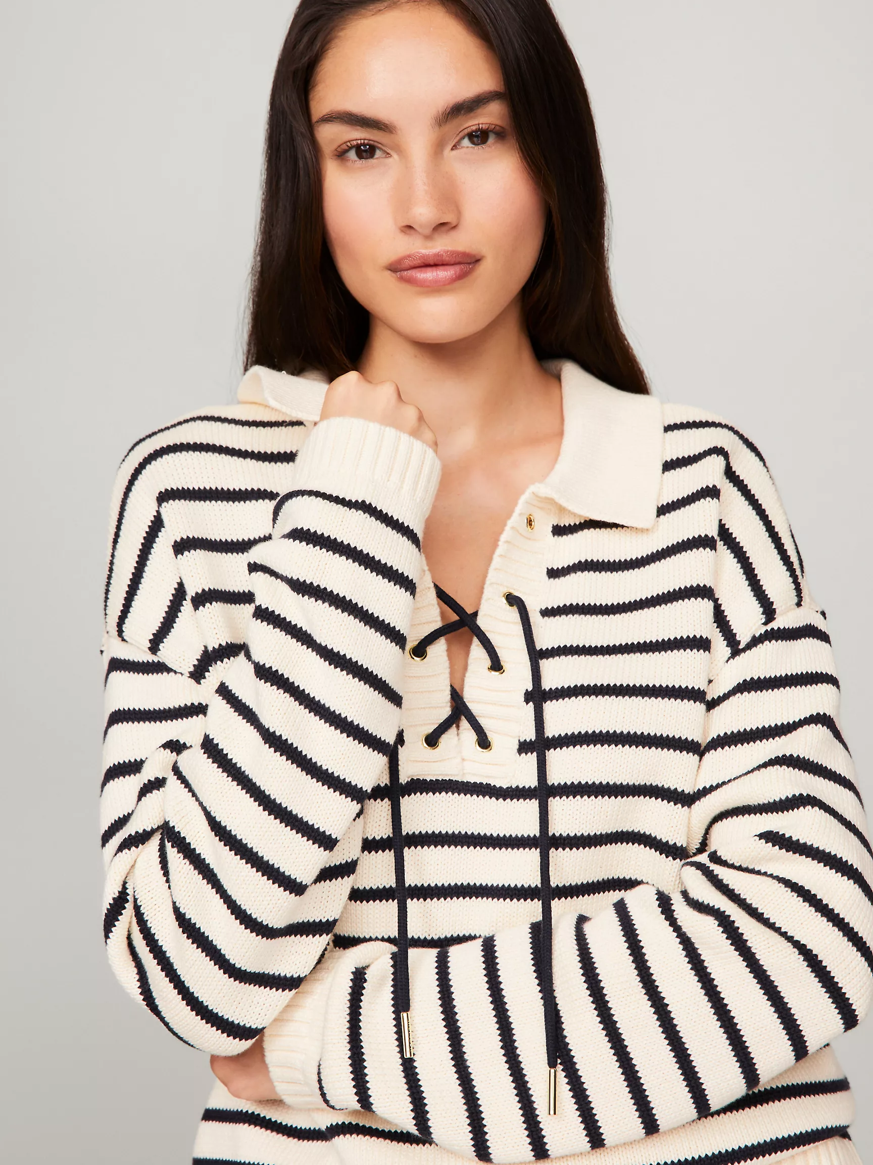 Женский свитер Tommy Hilfiger, Полосатый свитер-поло с завязками