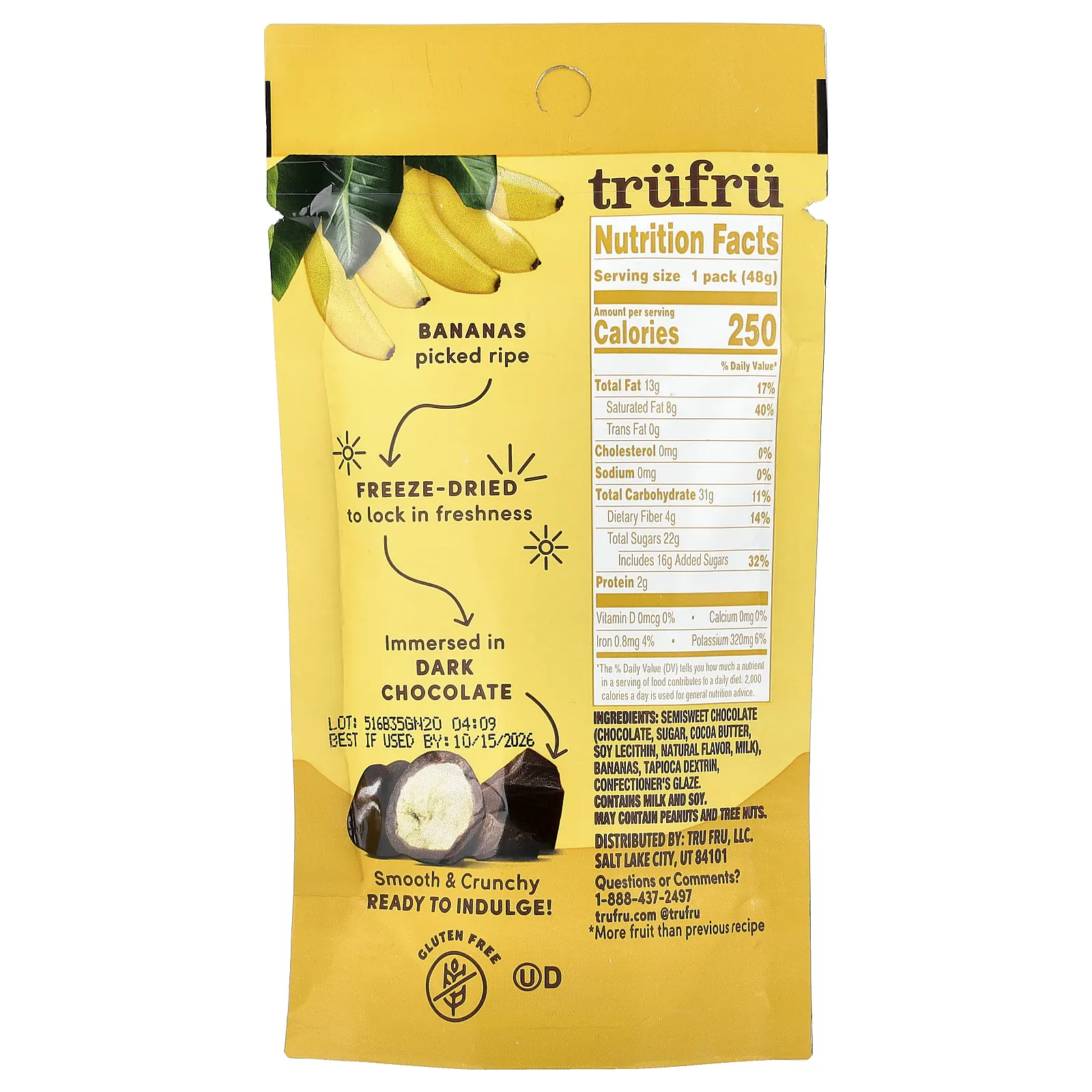 Tru Fru, сублимированные бананы, темный шоколад, 48 г (1,7 унции)