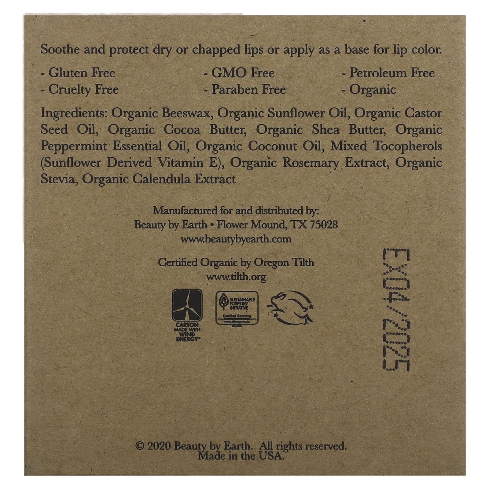 Beauty By Earth, органический бальзам для губ с пчелиным воском, перечная мята, 4 тюбика по 0,15 унции