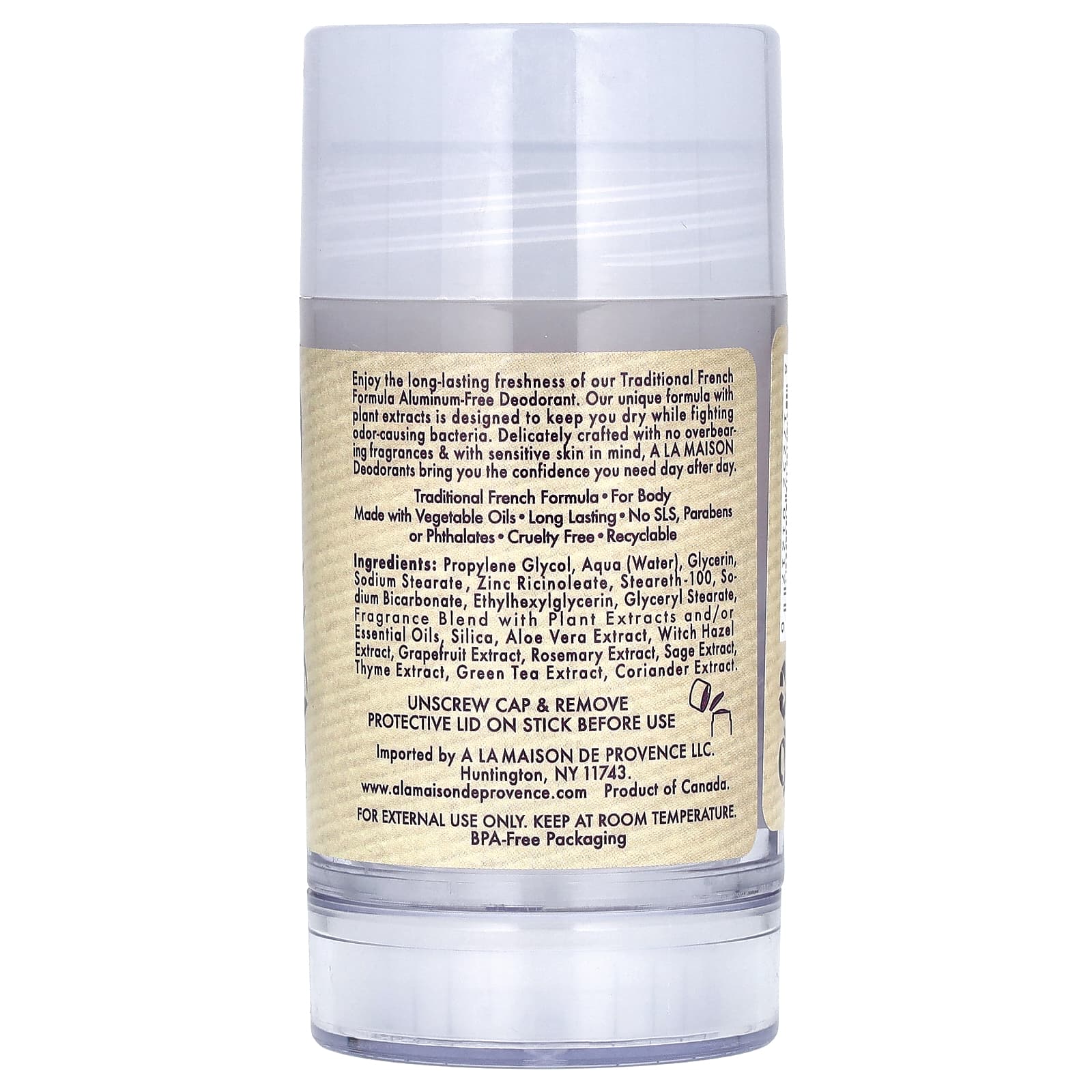 A La Maison de Provence, дезодорант, лаванда и алоэ, 70 г (2,4 унции)