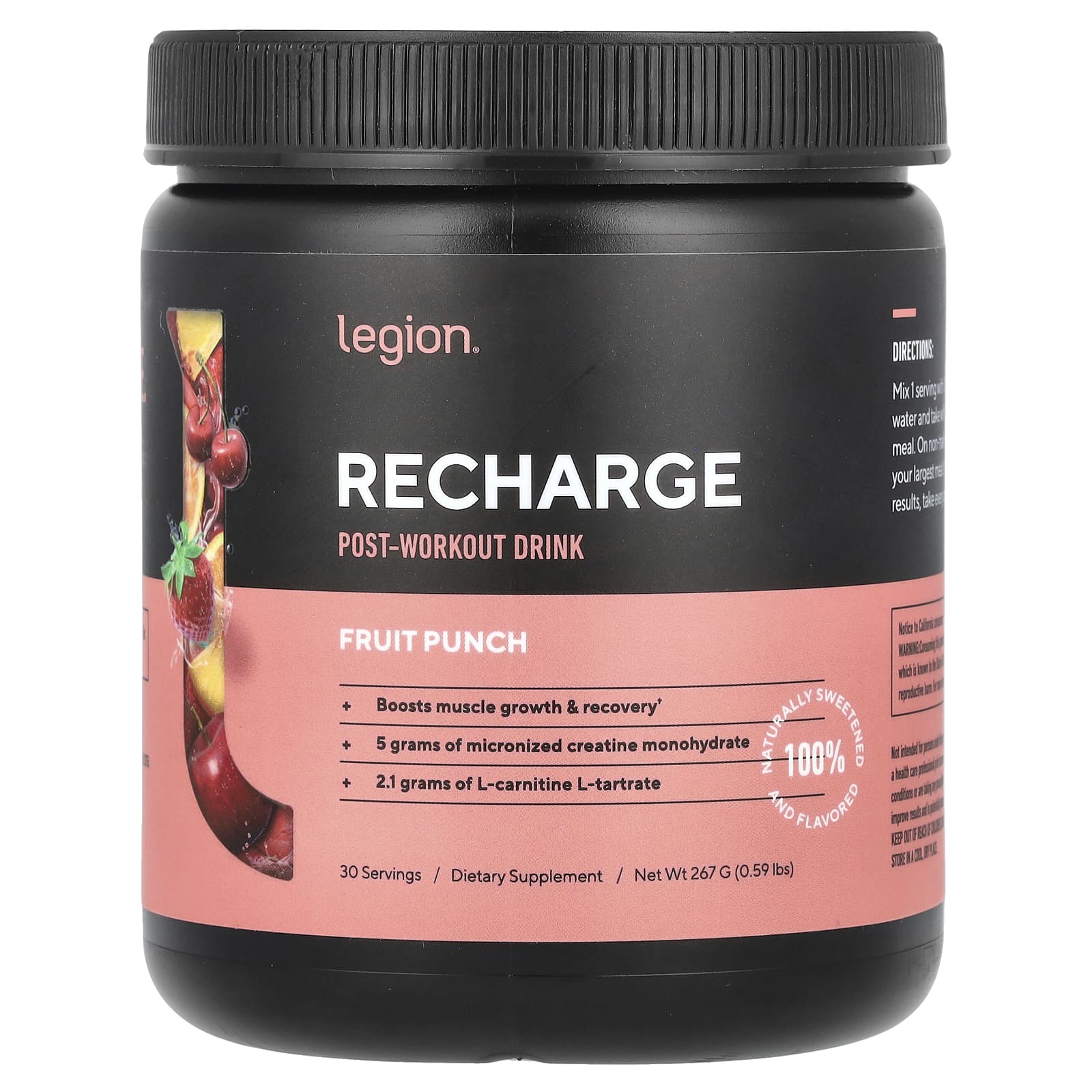 Legion Athletics, Recharge, послетренировочный напиток, фруктовый пунш, 267 г (0,59 фунта)