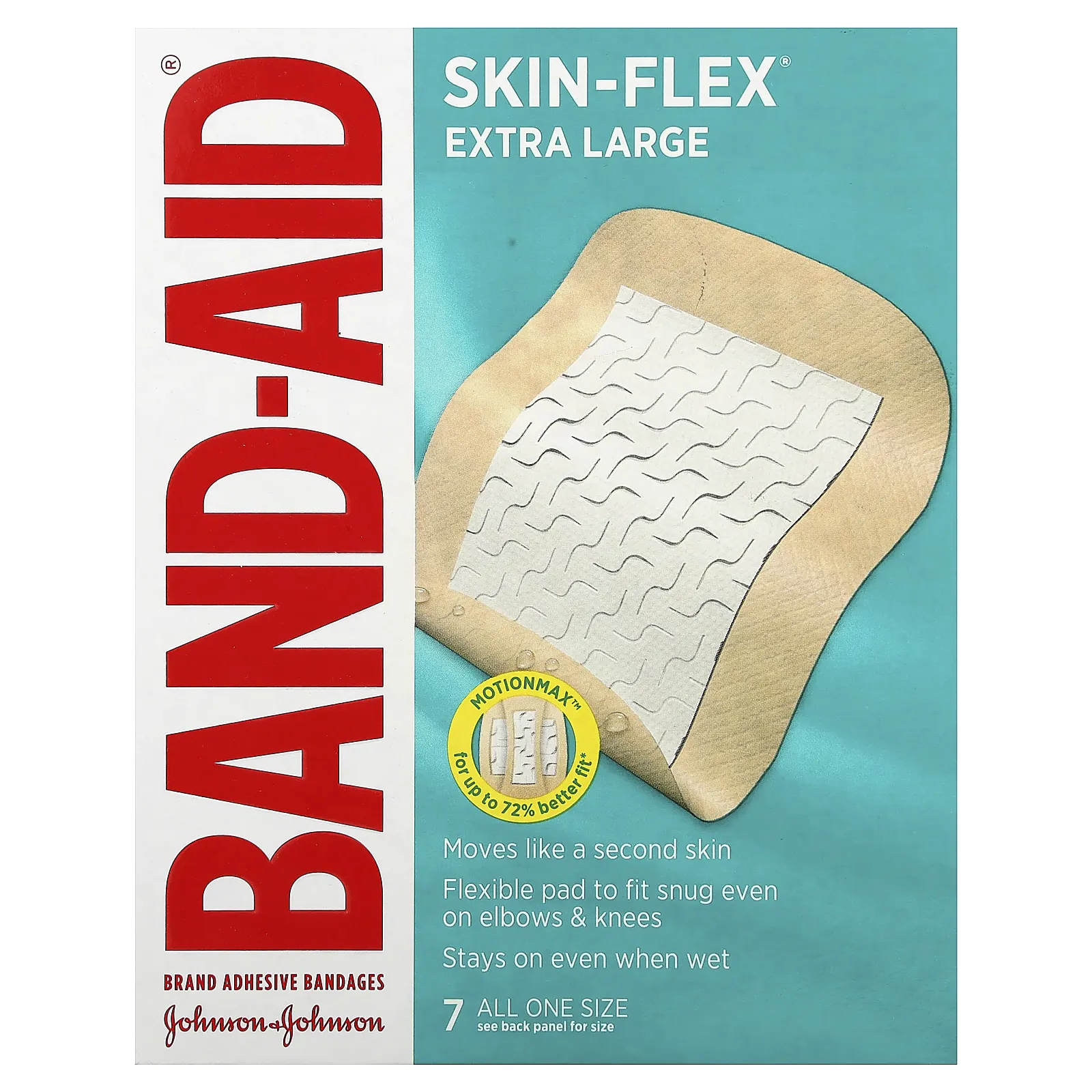 Band Aid, лейкопластыри, эластичные, очень большие, 7 штук