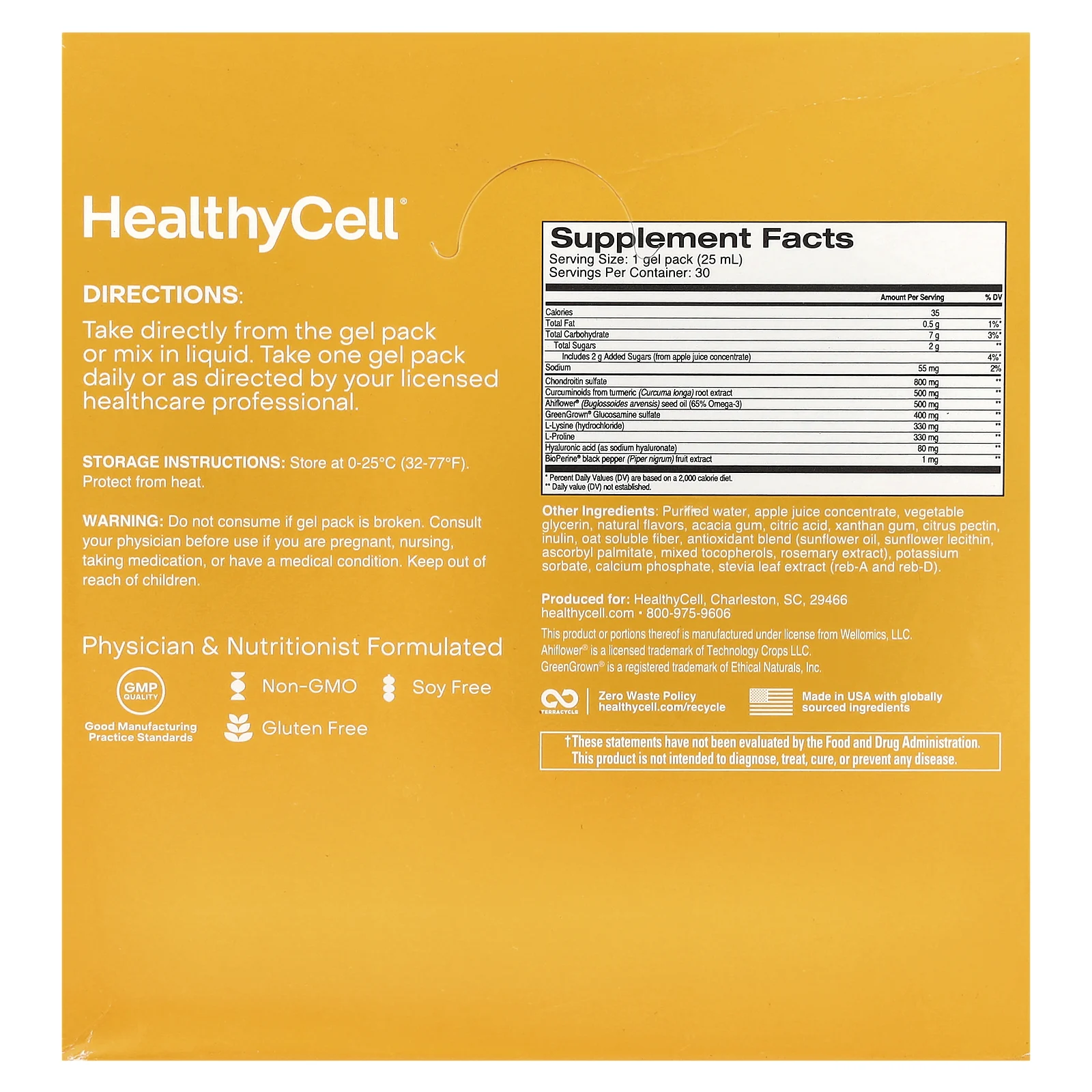 HealthyCell, Здоровье и подвижность суставов, апельсин, 30 гелевых пакетиков по 25 мл (0,84 жидк. Унции)