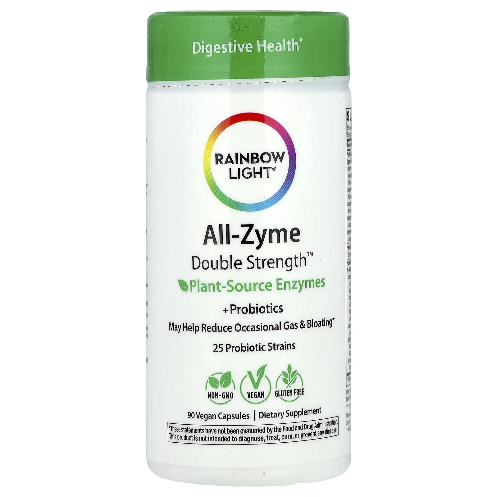 Rainbow Light, All-Zyme Double Strength ™, ферменты растительного происхождения и пробиотики, 90 веганских капсул