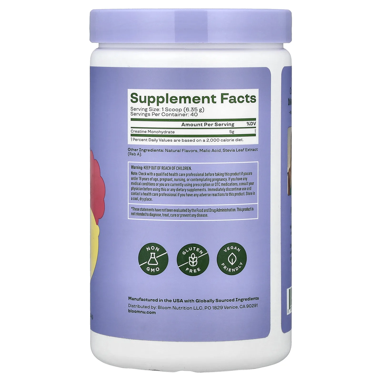 Bloom, моногидрат креатина, малина и лимон, 254 г (9 унций)