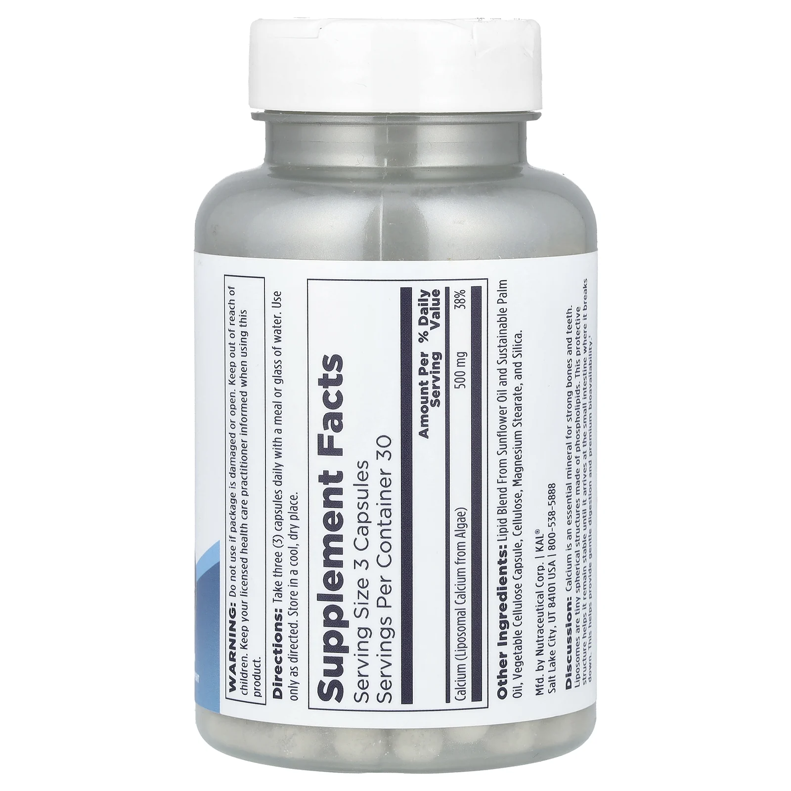 KAL, липосомальный кальций, 500 мг, 90 вегетарианских капсул (166,6 мг в 1 капсуле)