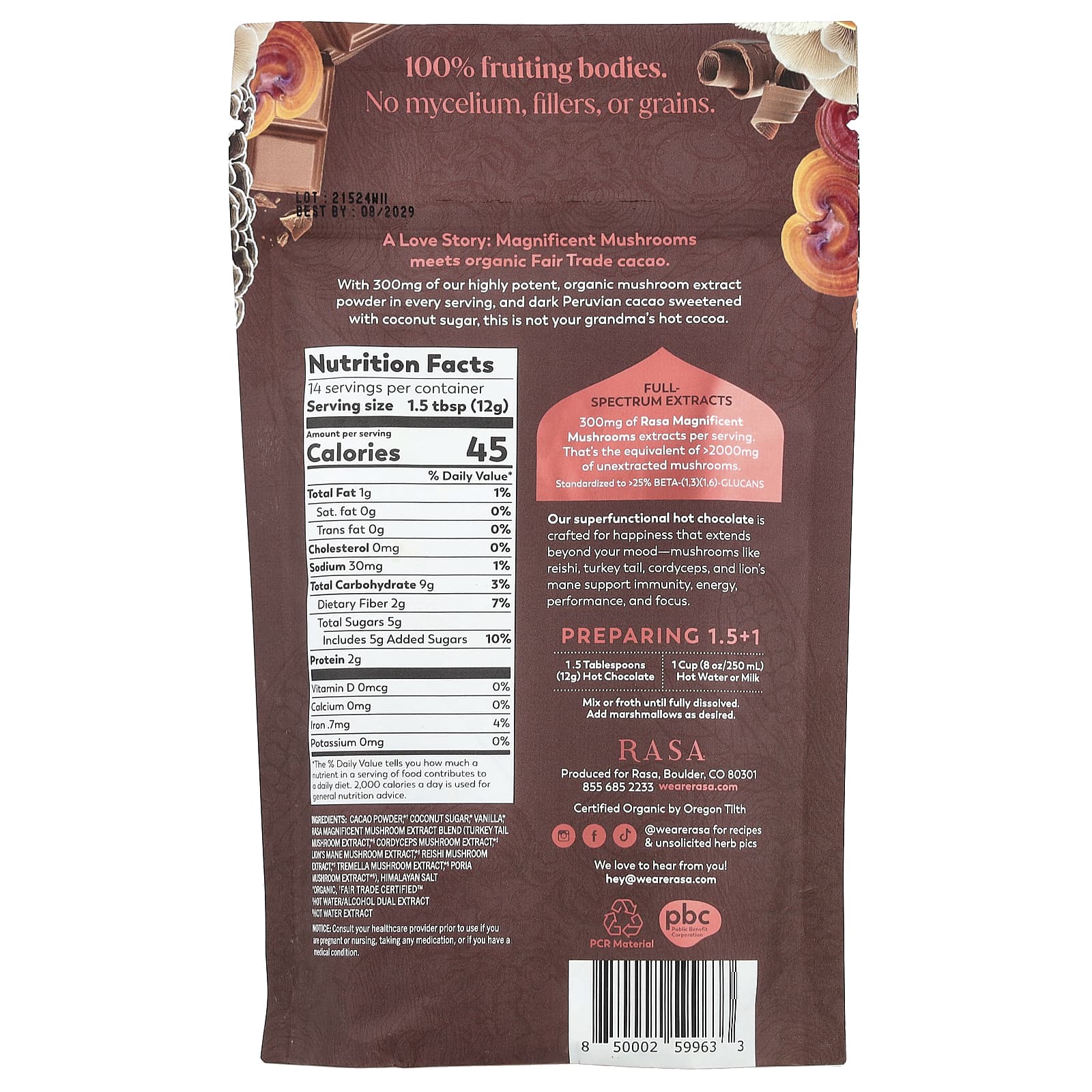 Rasa, Великолепные грибы, горячий шоколад, 168 г (5,93 унции)