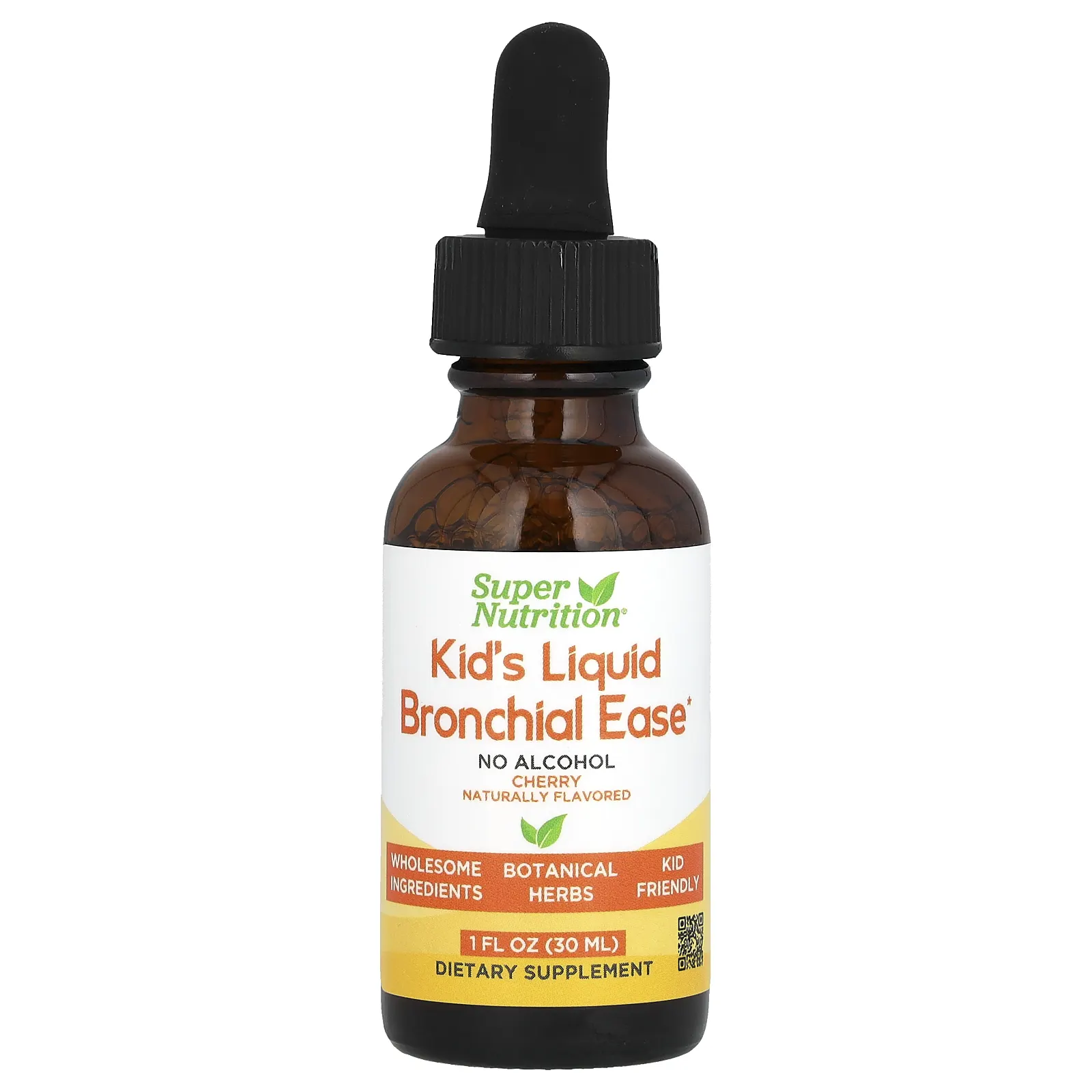 Super Nutrition, Kid's Liquid Bronchial Ease, без спирта, вишня, 30 мл (1 жидк. унция)