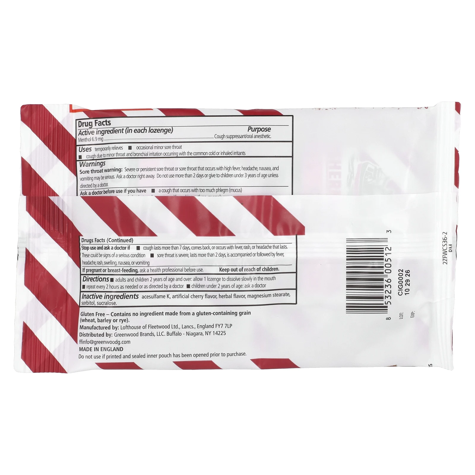 Fisherman's Friend, Леденцы от кашля с ментолом, без сахара, вишня, 40 леденцов