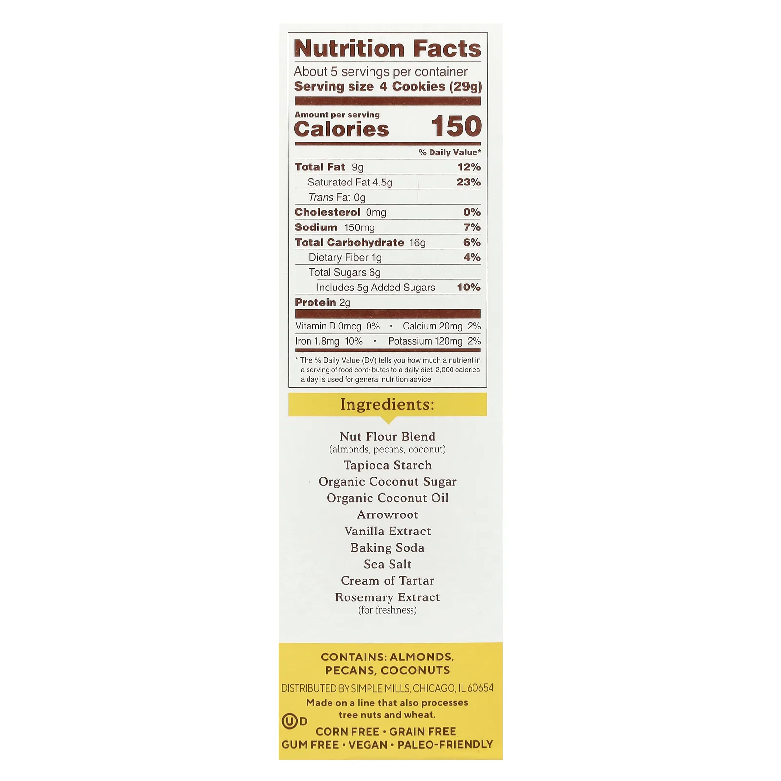 Simple Mills, От природы не содержит глютена, хрустящее обжаренное печенье с пеканом, 156 г