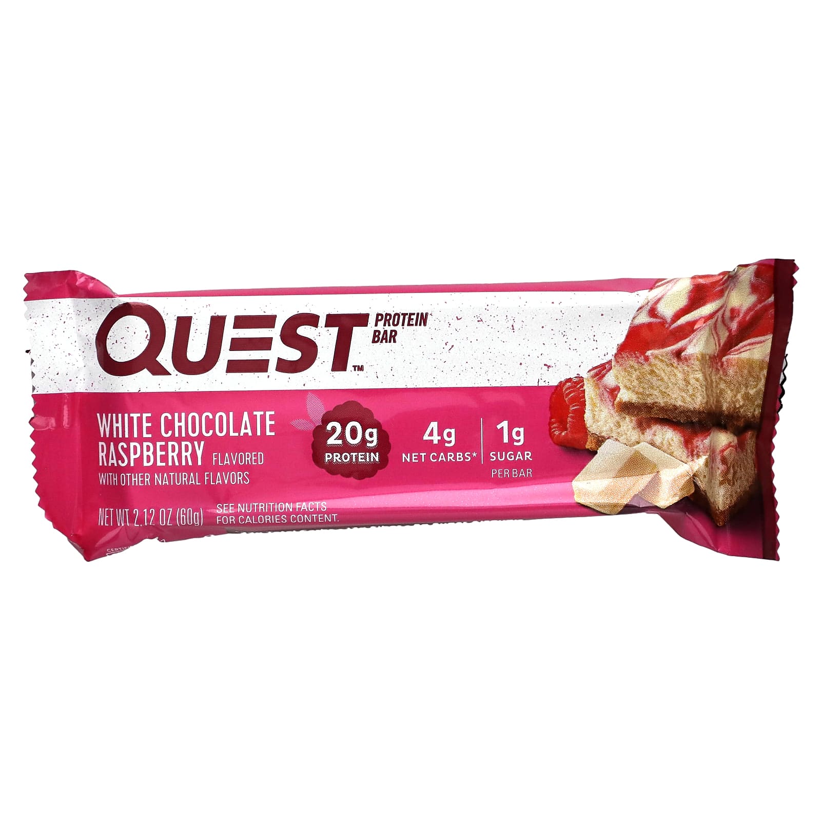Quest Nutrition, Белковый батончик Quest, белый шоколад с малиной, 12 батончиков, 2,12 унц. (60 г) каждый