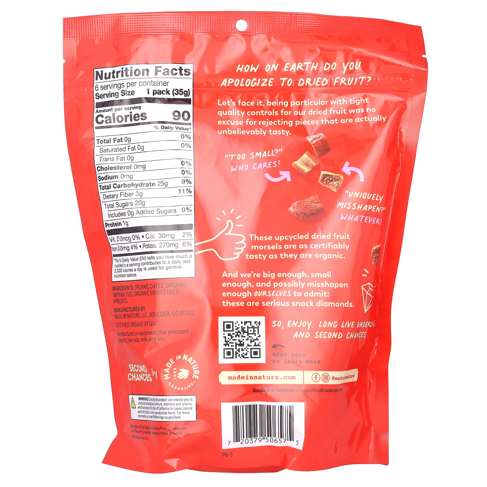 Made in Nature, Second Chances, органические сушеные фрукты, переработанные, финики, инжир и абрикосы, 6 порционных упаковок по 35 г (1,25 унции)