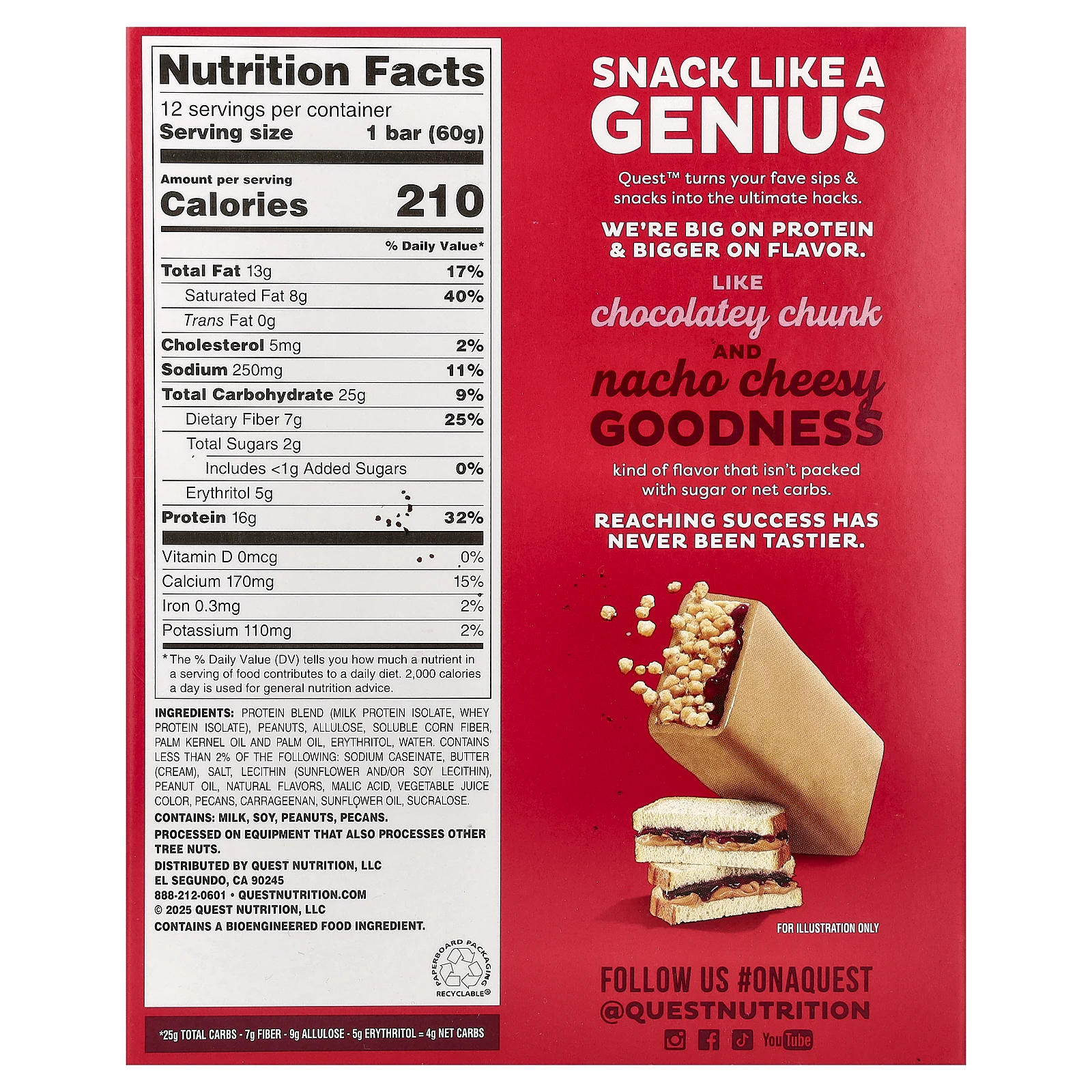 Quest Nutrition, протеиновый батончик, хрустящая арахисовая паста и желе, 12 батончиков по 60 г (2,12 унции)