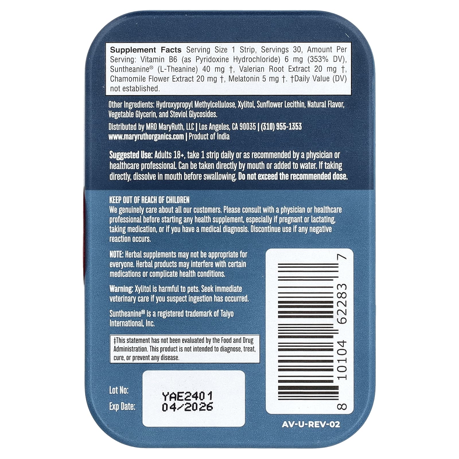 MaryRuth's, Полоски для растворения сна, клюква, 30 полосок