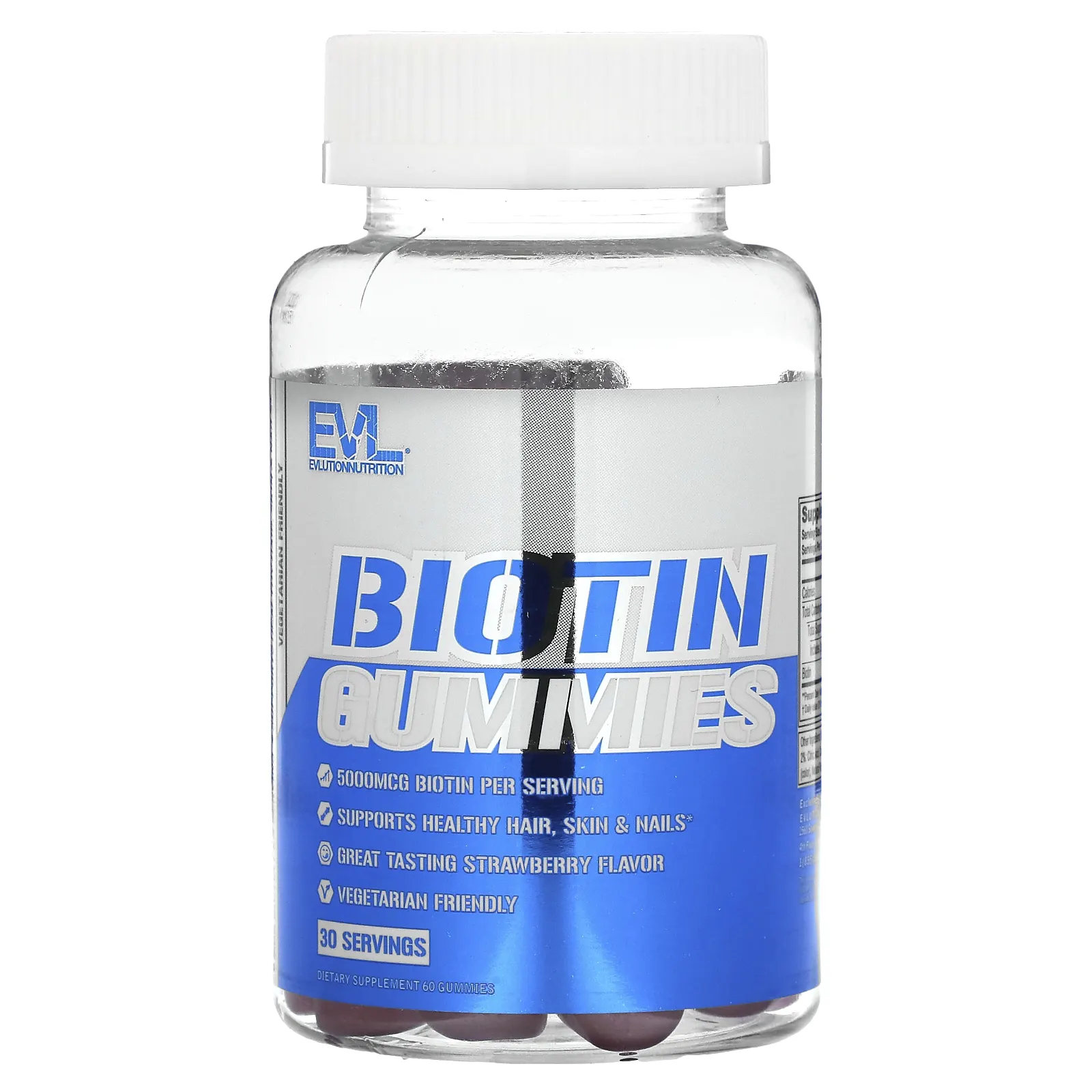 EVLution Nutrition, Жевательные мармеладки с биотином, клубника, 2500 мкг, 60 жевательных таблеток