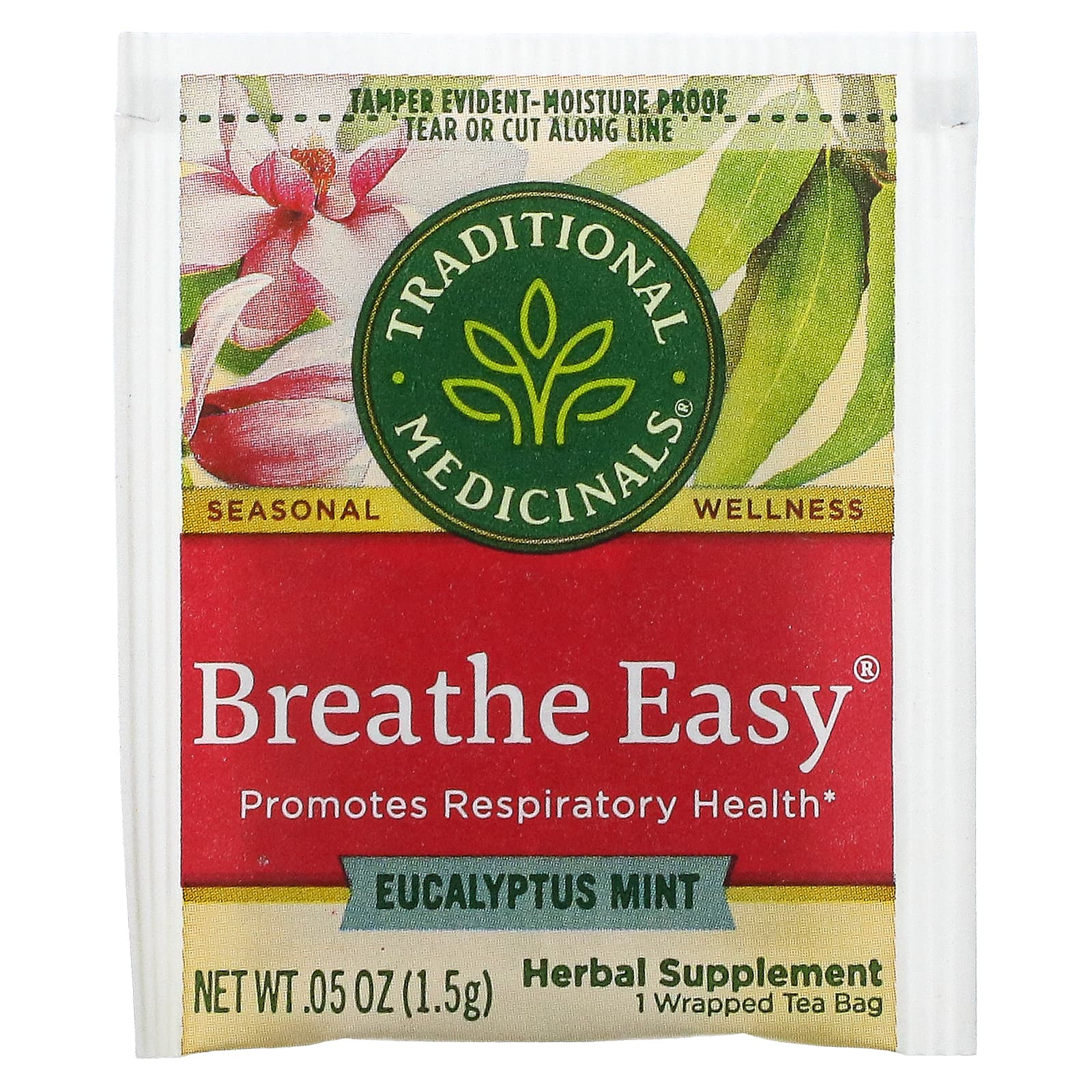 Traditional Medicinals, Breathe Easy, эвкалипт и мята, без кофеина, 16 чайных пакетиков в упаковке, 24 г (0,85 унции)