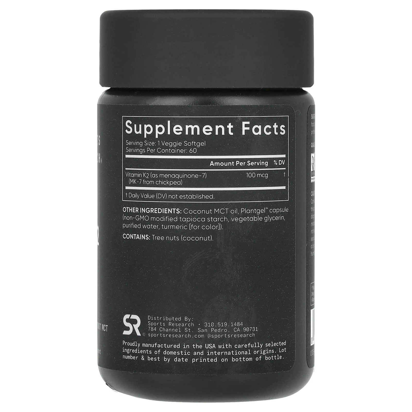 Sports Research, растительный витамин K2, 100 мкг, 60 растительных капсул