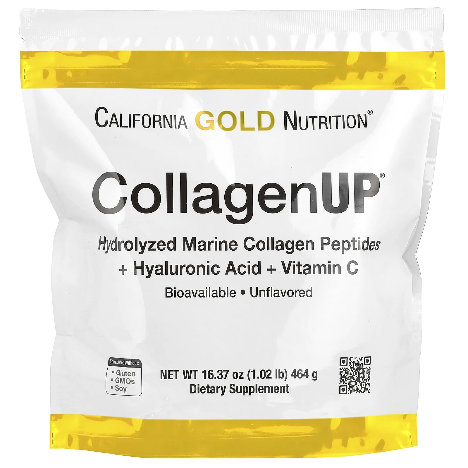 California Gold Nutrition, CollagenUP, гидролизованные пептиды морского коллагена с гиалуроновой кислотой и витамином C, с нейтральным вкусом, 464 г (16,37 унции)