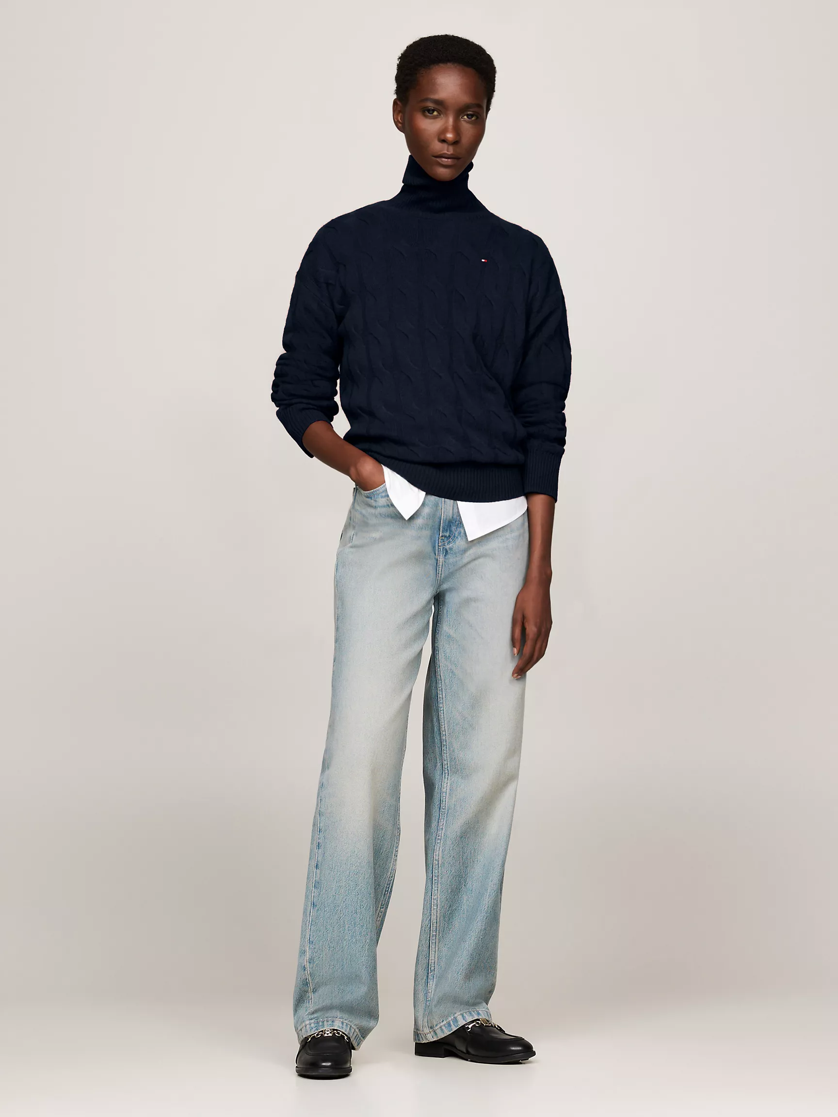 Женский свитер Tommy Hilfiger, Свободный шерстяной свитер с высоким воротником