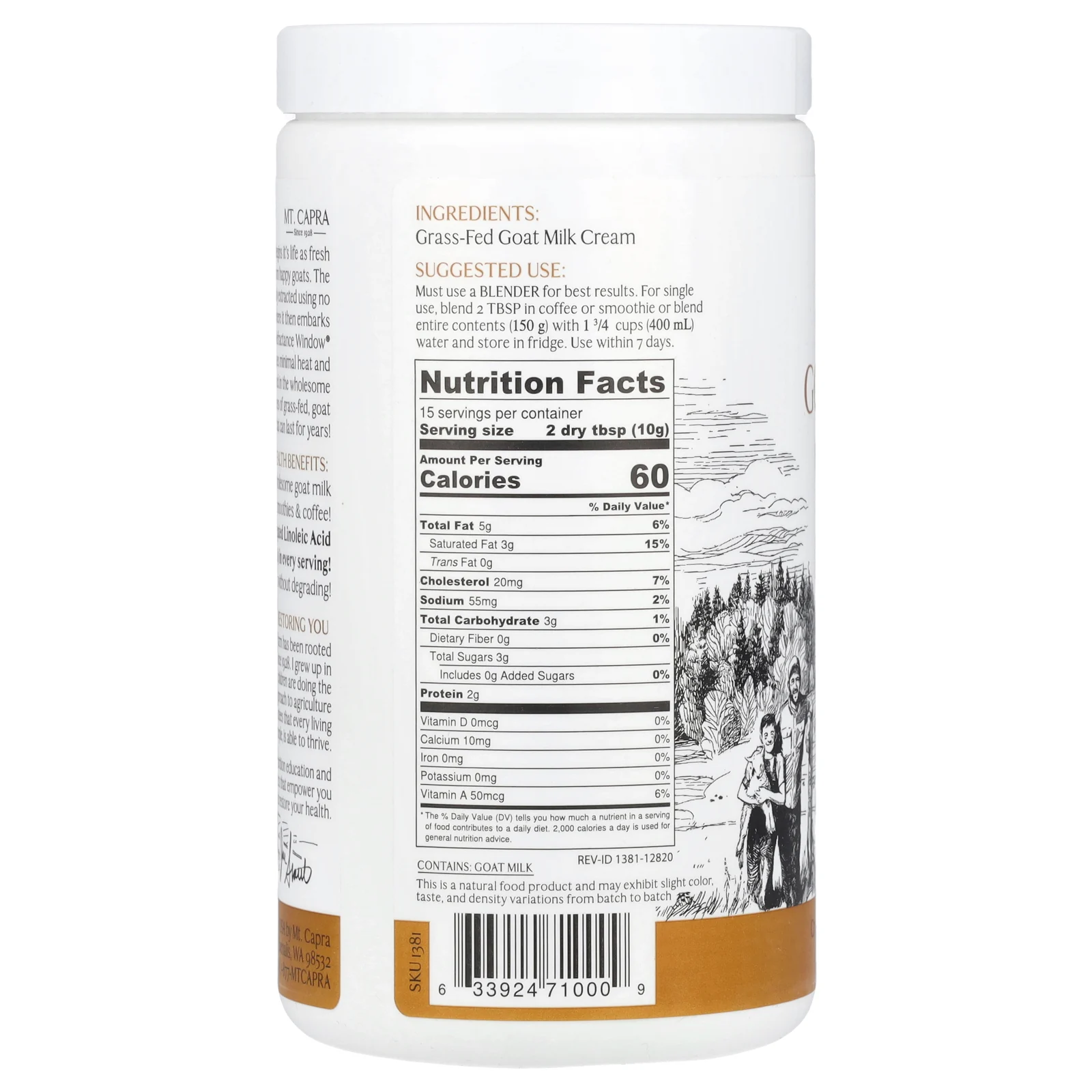 Mt. Capra, Хлопья из козьего молока, 150 г (5,29 унции)