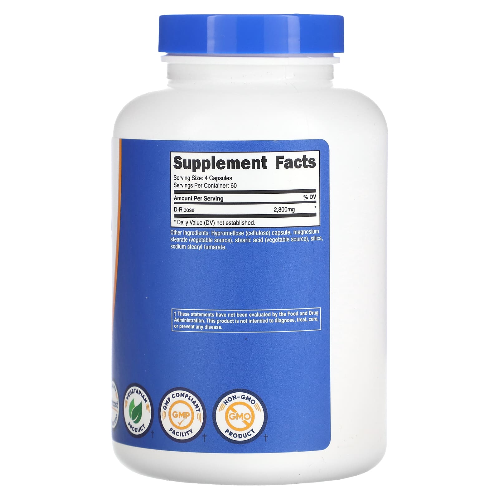 Nutricost, D-рибоза, 2800 мг, 240 капсул (700 мг в 1 капсуле)